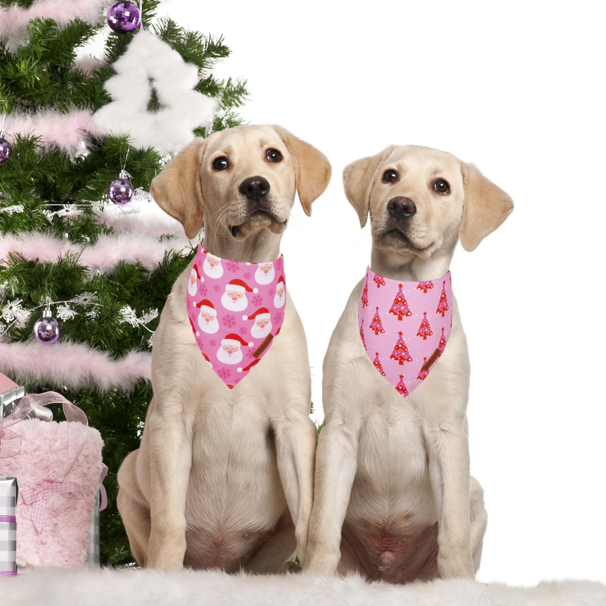 ADOGGYGO Christmas Dog Bandana, Xmas Tree Santa Pet Scarf, Premium Durable Fabric, Adjustable Fit Female Pet Christmas Bandanas