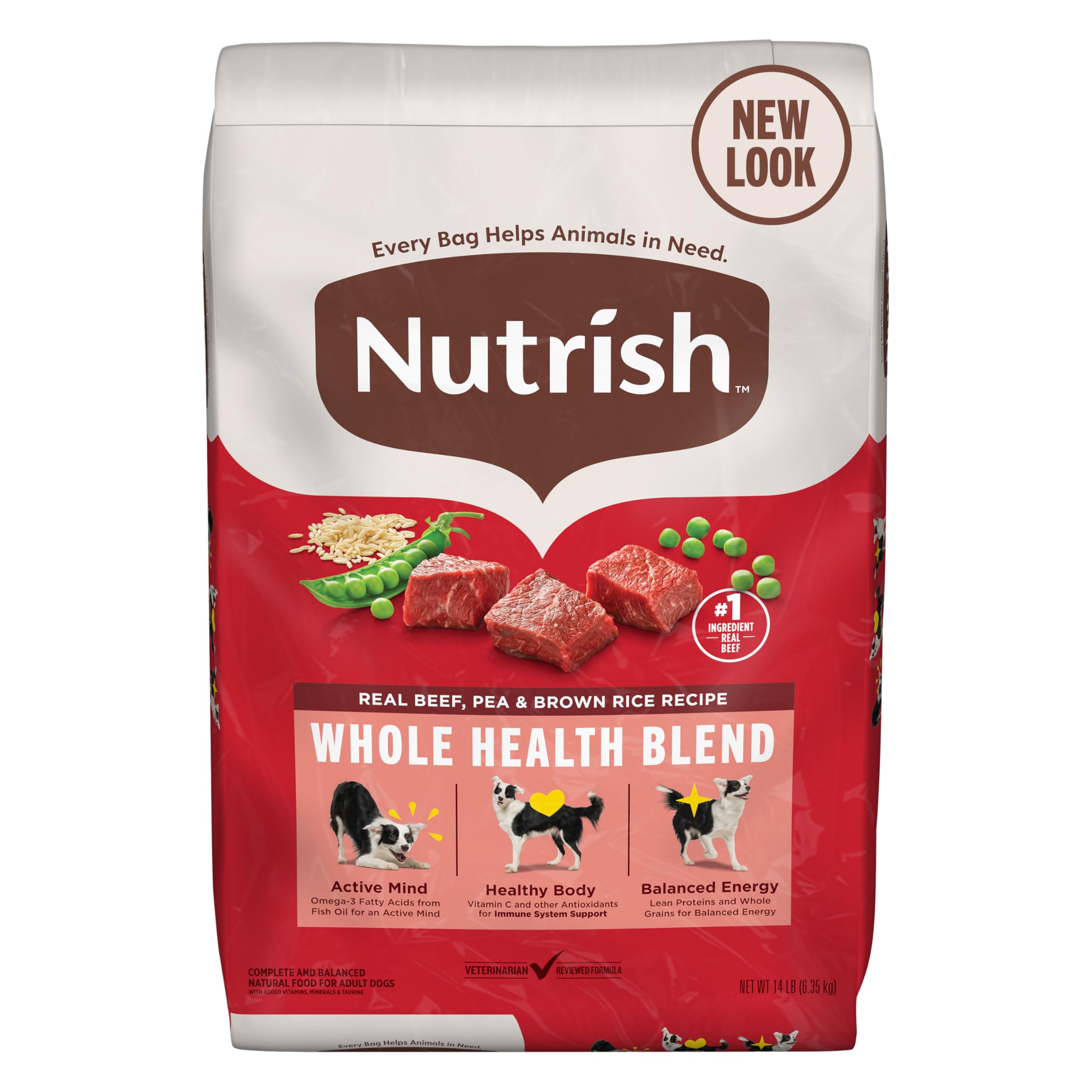 Nutrish Real Beef, Pea & Brown Rice Recipe Whole Health Blend Dry Dog Food, 14 lb. Bag, Packaging May Vary (Rachael Ray)