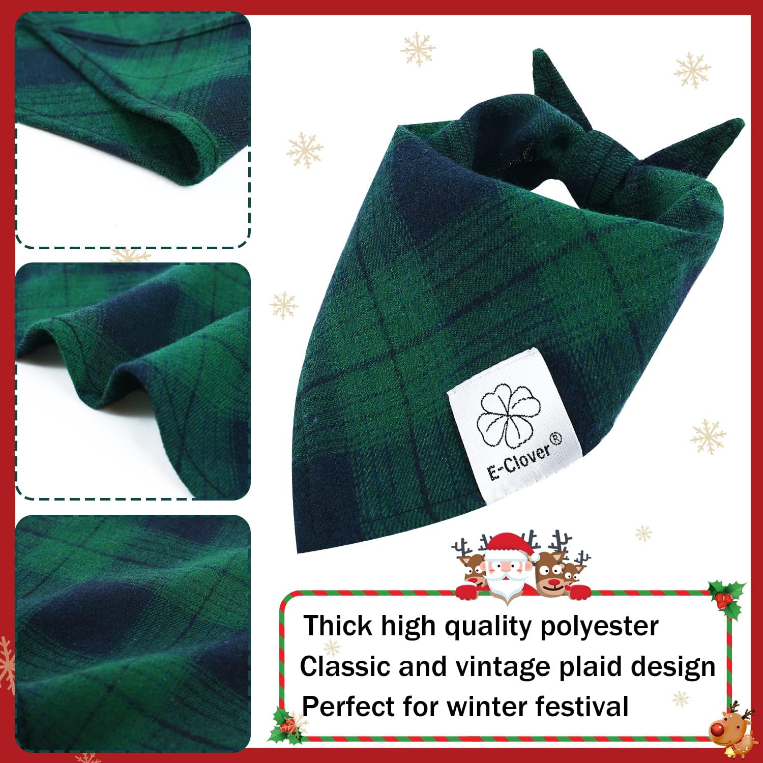 E-Clover Spring Dog Bandanas Boy & Matching Scrunchie Set Plaid Dog Bibs Scarf Triangle Kerchief Bandana For Medium Large Dogs B