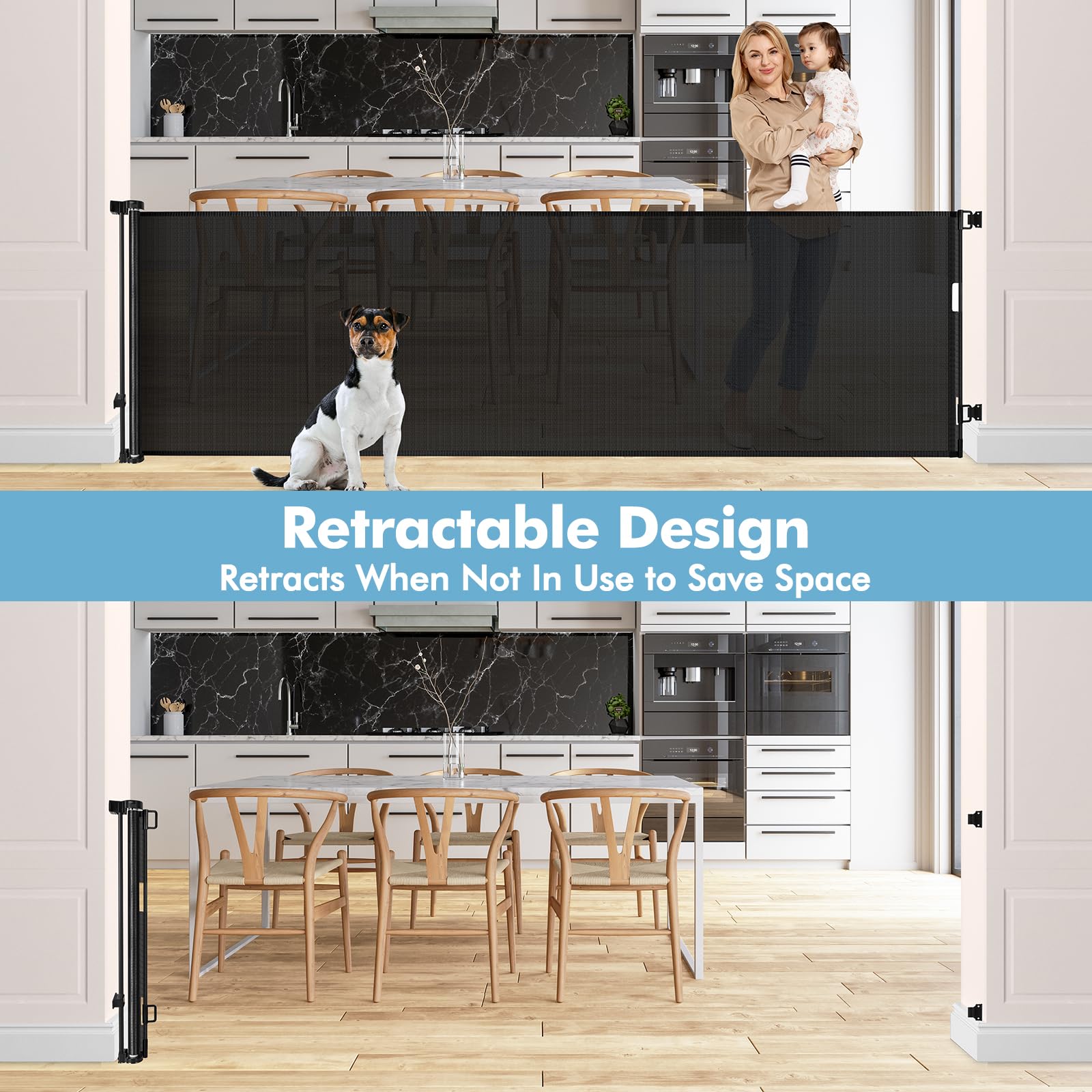 75 Inch Extra Wide Retractable Baby Gate for Wide Openings Child Gate Indoor Outdoor Retractable Gate Large Baby Gate Retractabl