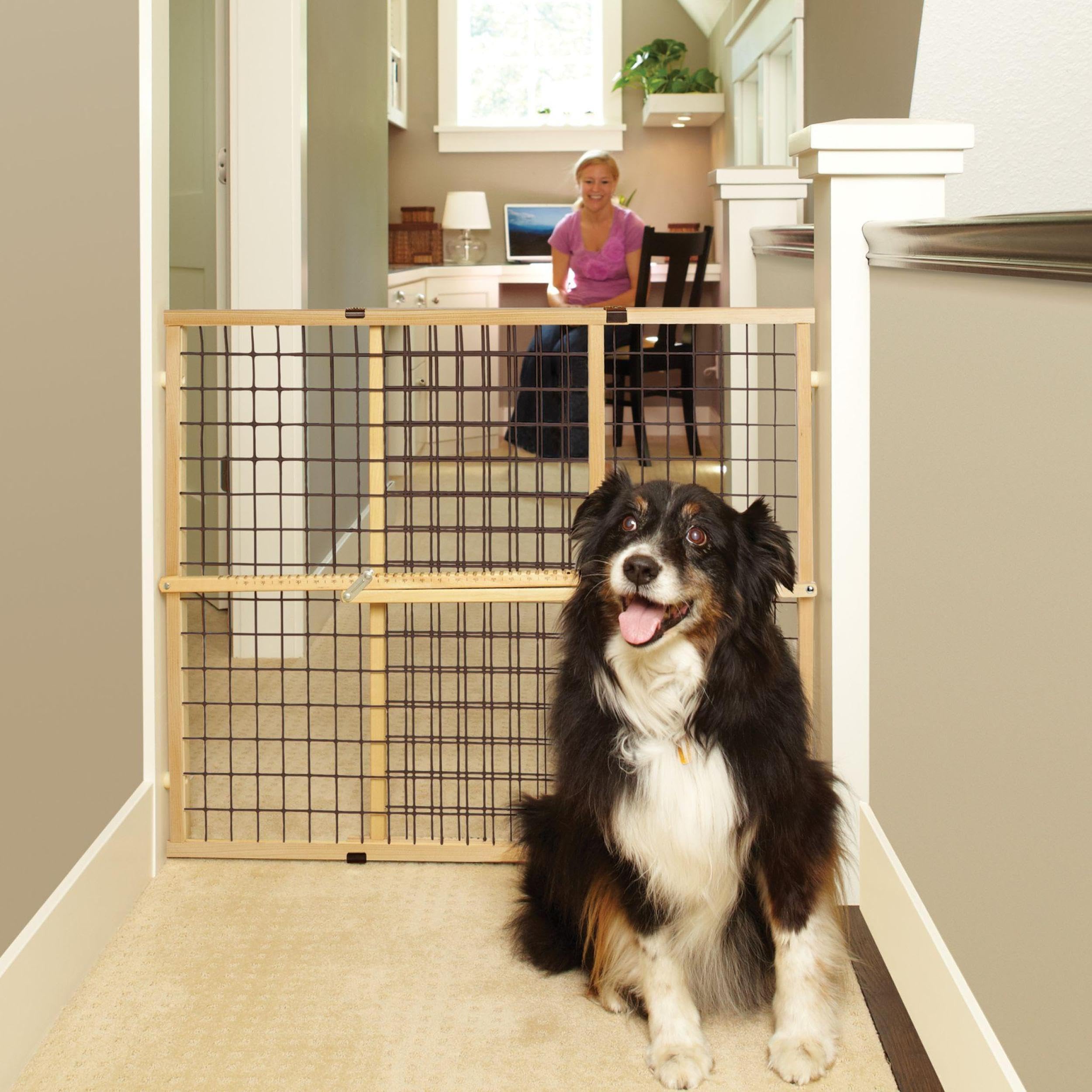 Mypet North States Wire Mesh Dog Gate: 29.5-50'' Wide. Pressure Mount. No Tools Needed. Dog Gate 31'' Tall, Expandable, Durable 