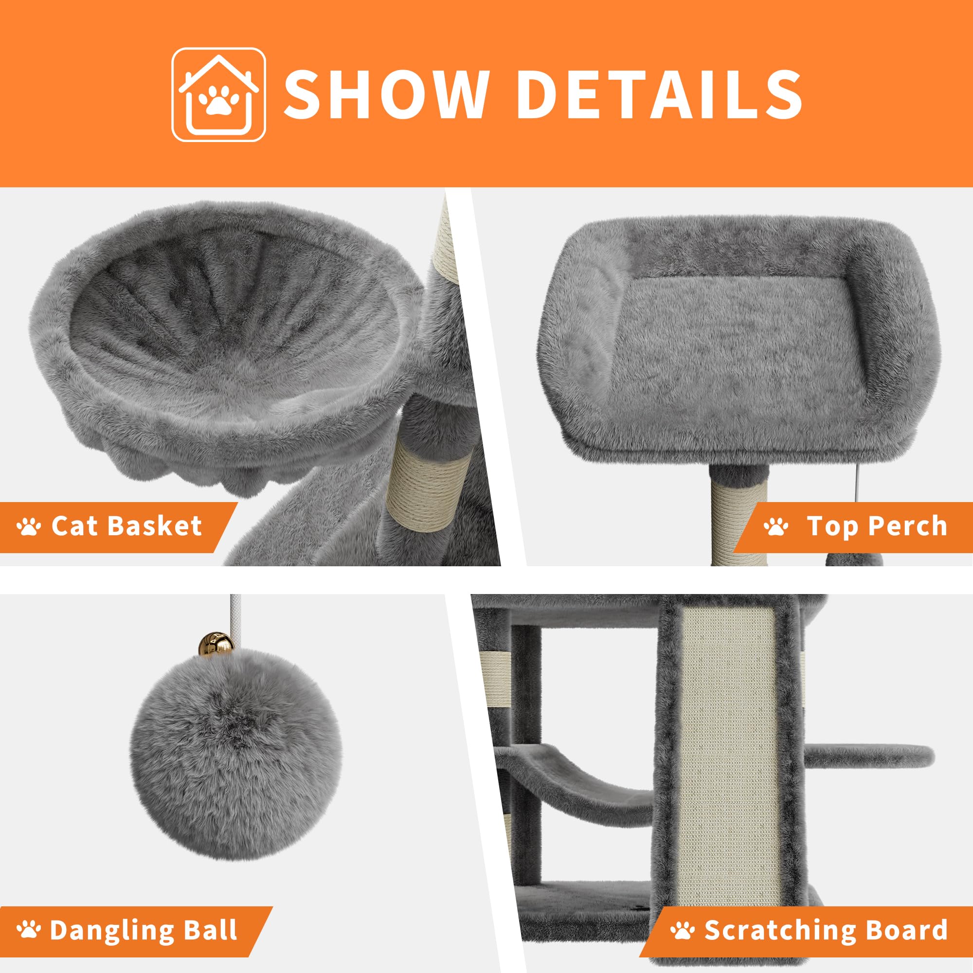 68 Inches Multi-Level Large Cat Tree For Large Kitties/Big Cat Tower With Condo/Cozy Plush Pussycat Perches/Sisal Scratching Pos