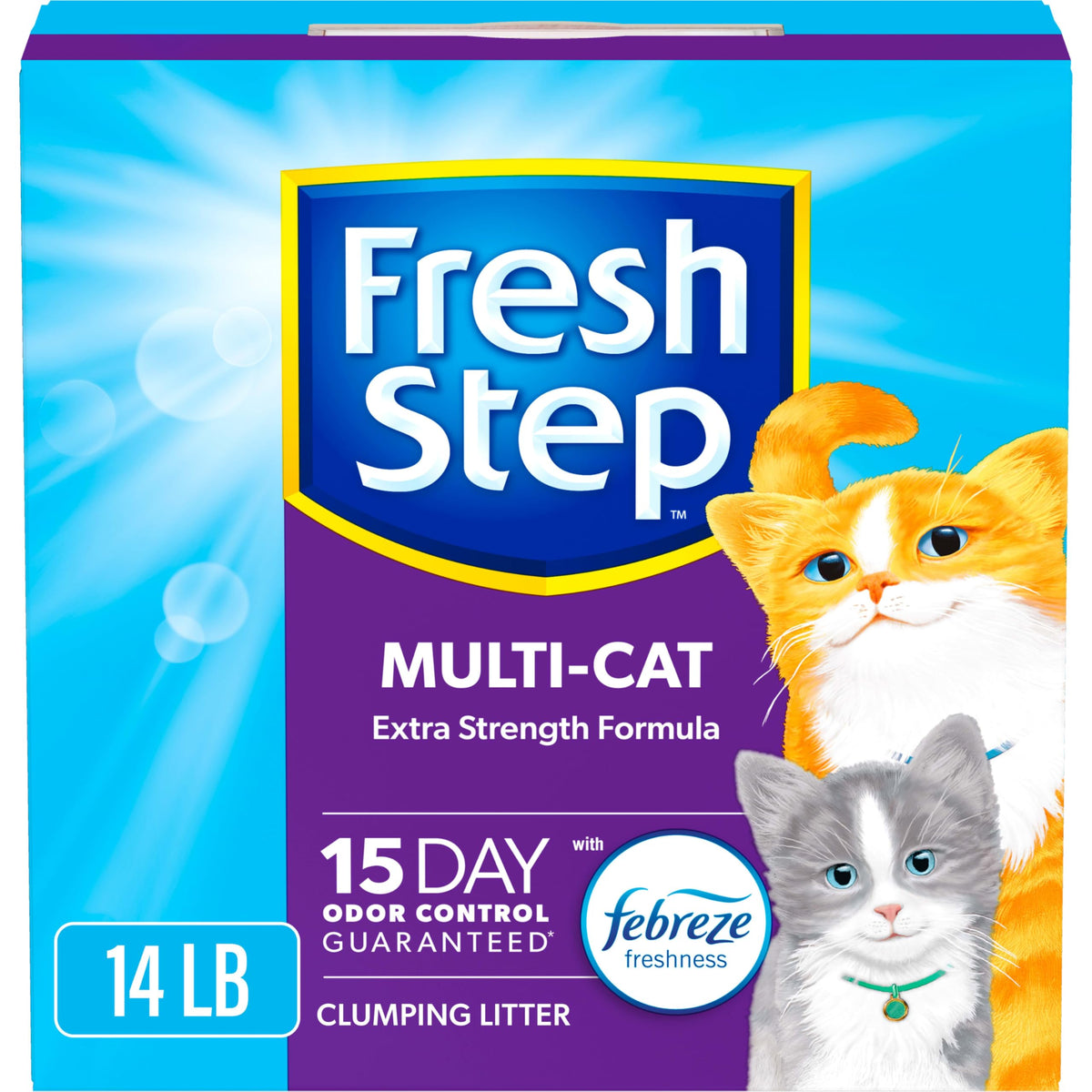 Fresh Step Clumping Cat Litter, Multi-Cat, Long Lasting Odor Control Kitty Litter With Activated Charcoal, Low Dust Formula, 14 