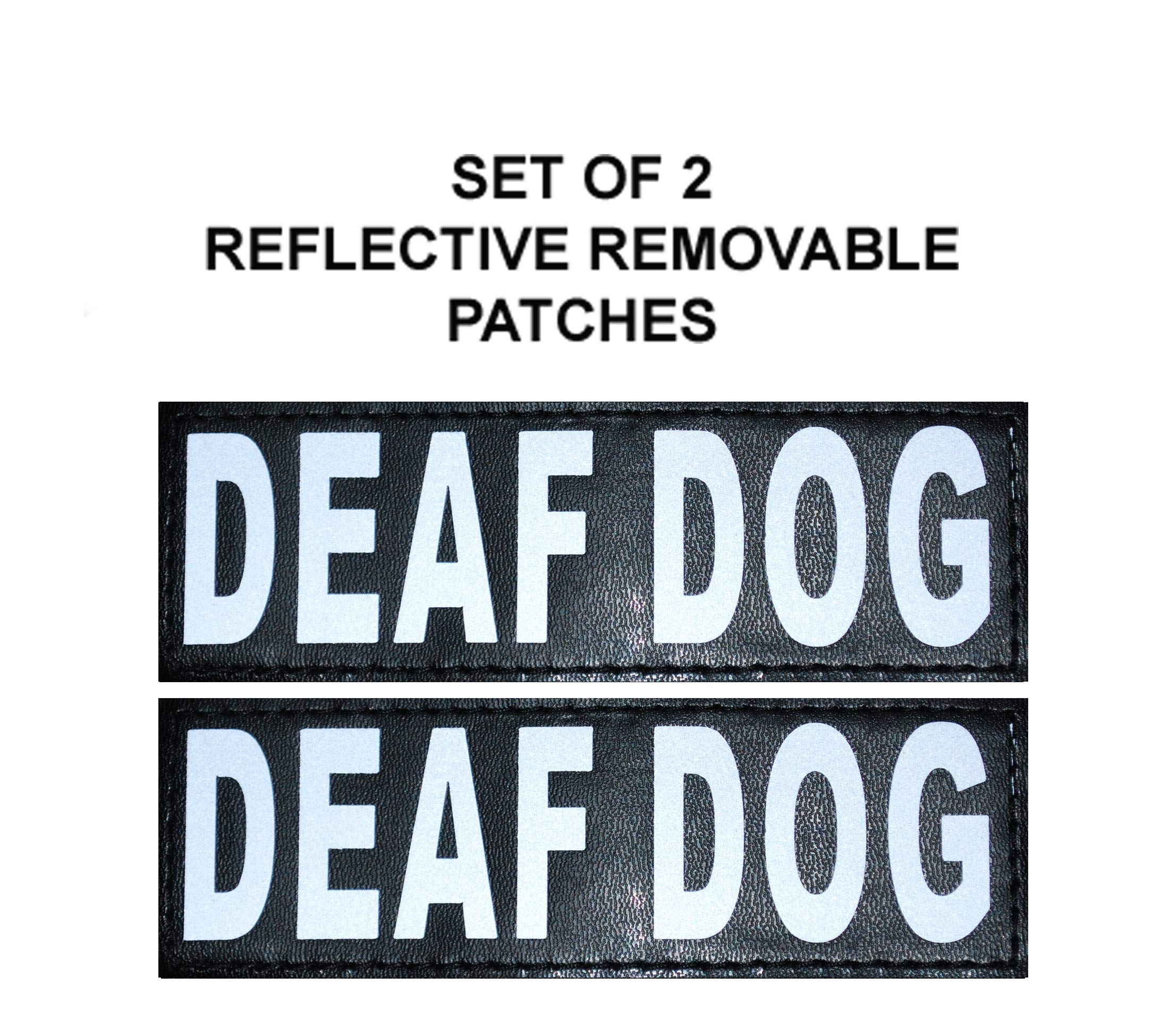 Doggie Stylz Set Of 2 Reflective Deaf Dog Removable Patches With Hook Backing For Working Dog Harnesses & Vests. Durable And Interchangeable - Comes In 3 Sizes Small, Medium And Large