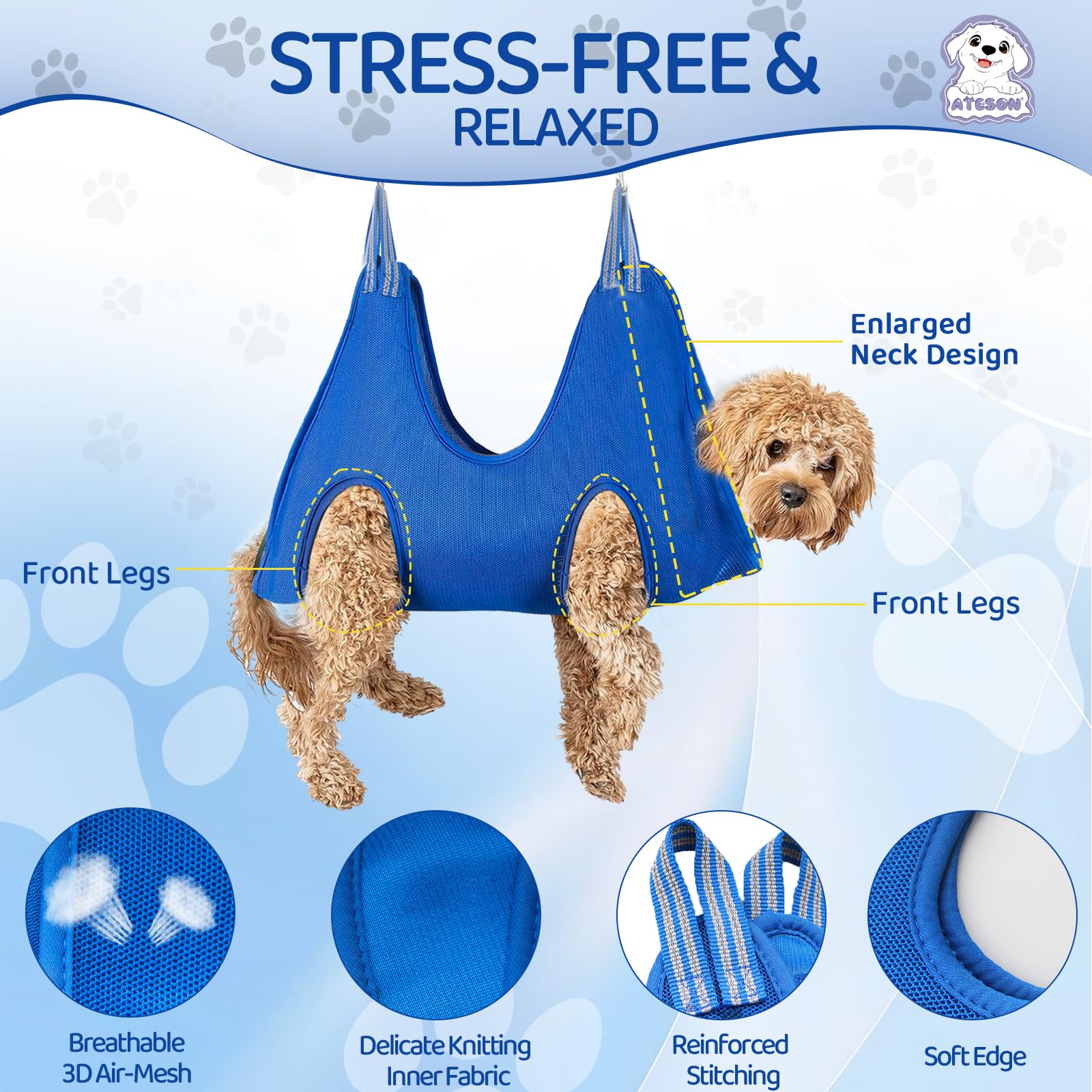 Pet Grooming Hammock For Small Dogs & Cats - Nail Trimming Sling With Clippers, Nail File, & Scissors - Xxs Hanging Grooming Har