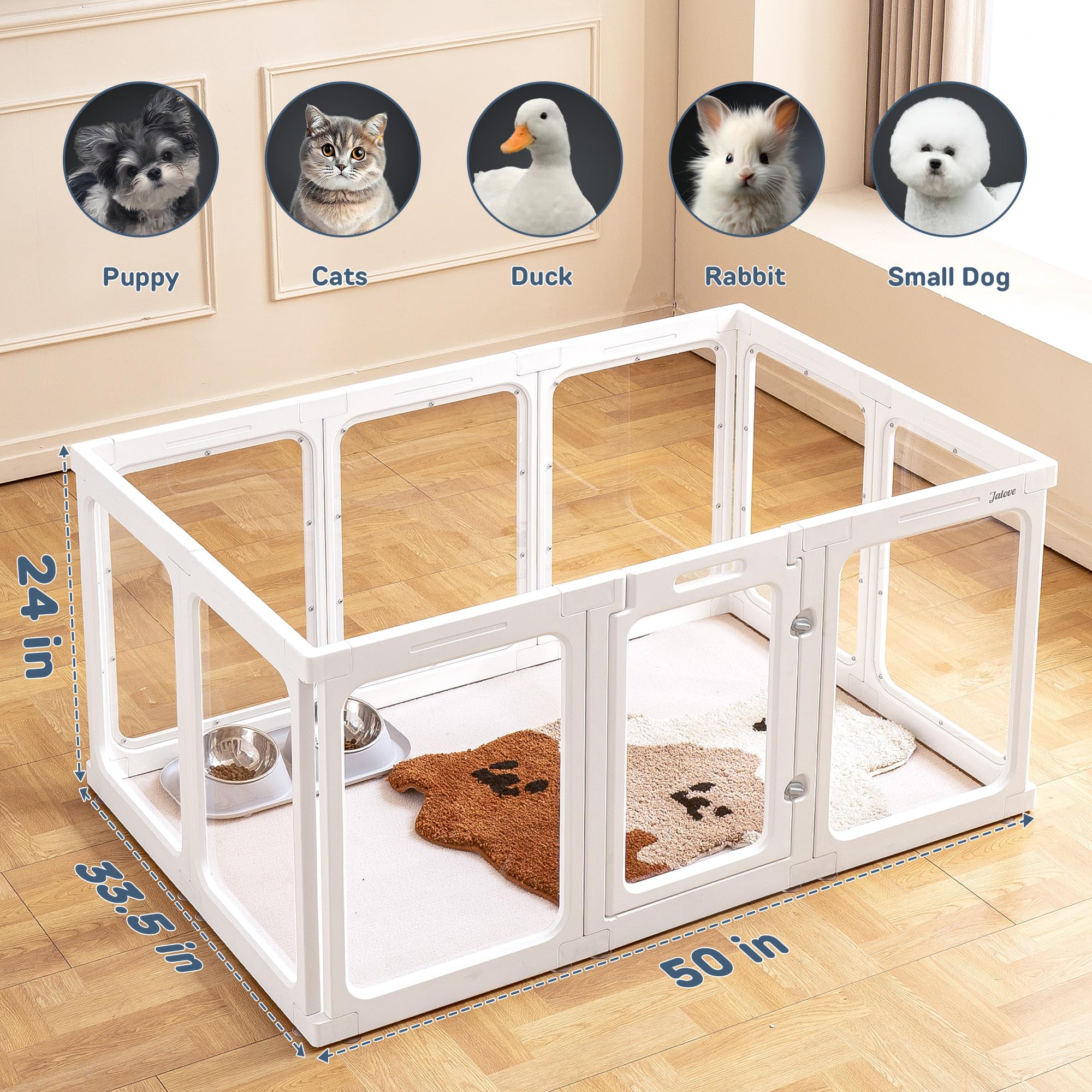Jalove Acrylic Dog Playpen Indoor, 24 H Plastic Pet Playpen With Door, Clear Pet Play Pen For Puppy Cat Rabbit Ferret, Easy Asse