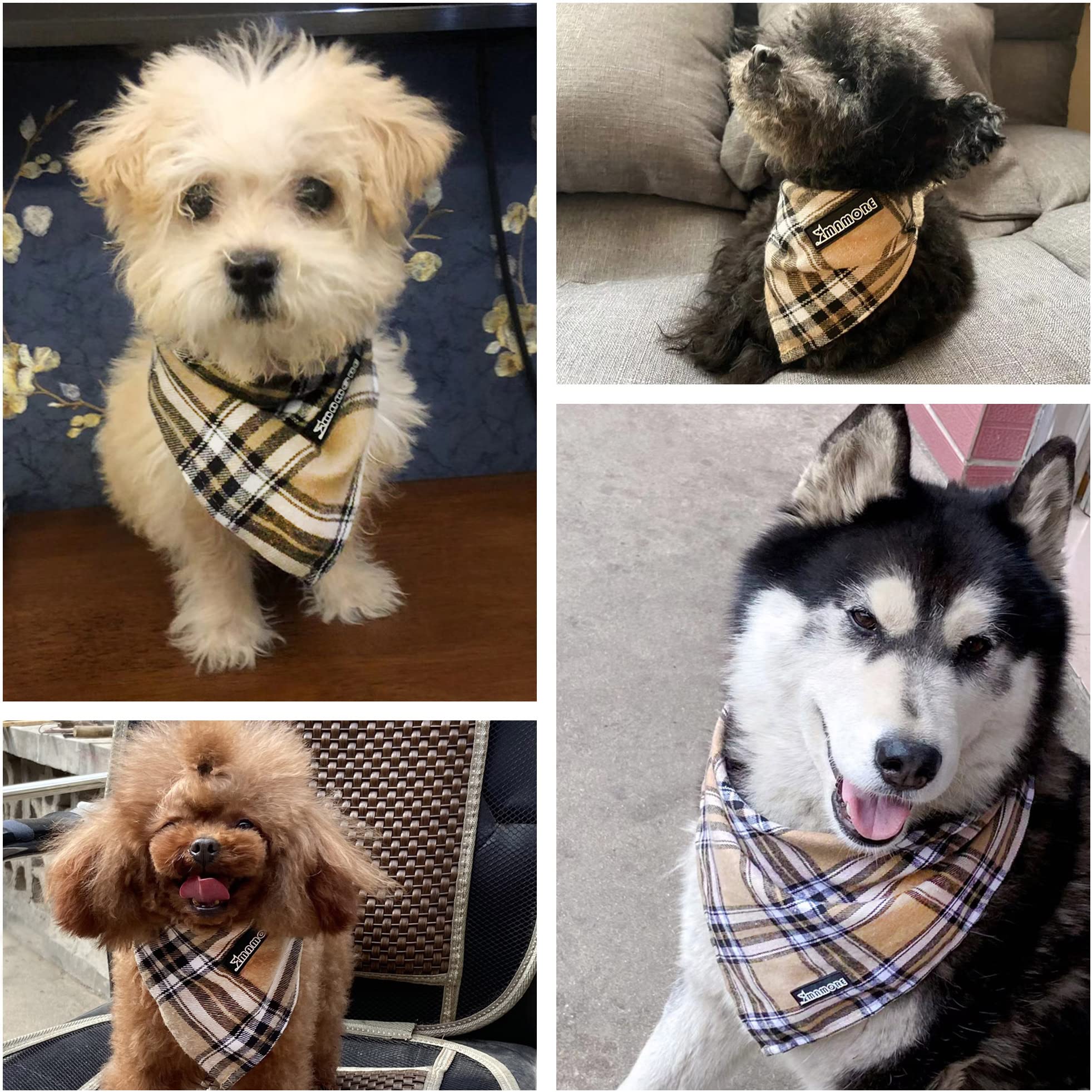Soft Washable Plaid Bandanas For Dogs And Cats,Adjustable Triangle Bib Comfortable Scarfs For Girl Boy Dogs Puppies (Light Khaki