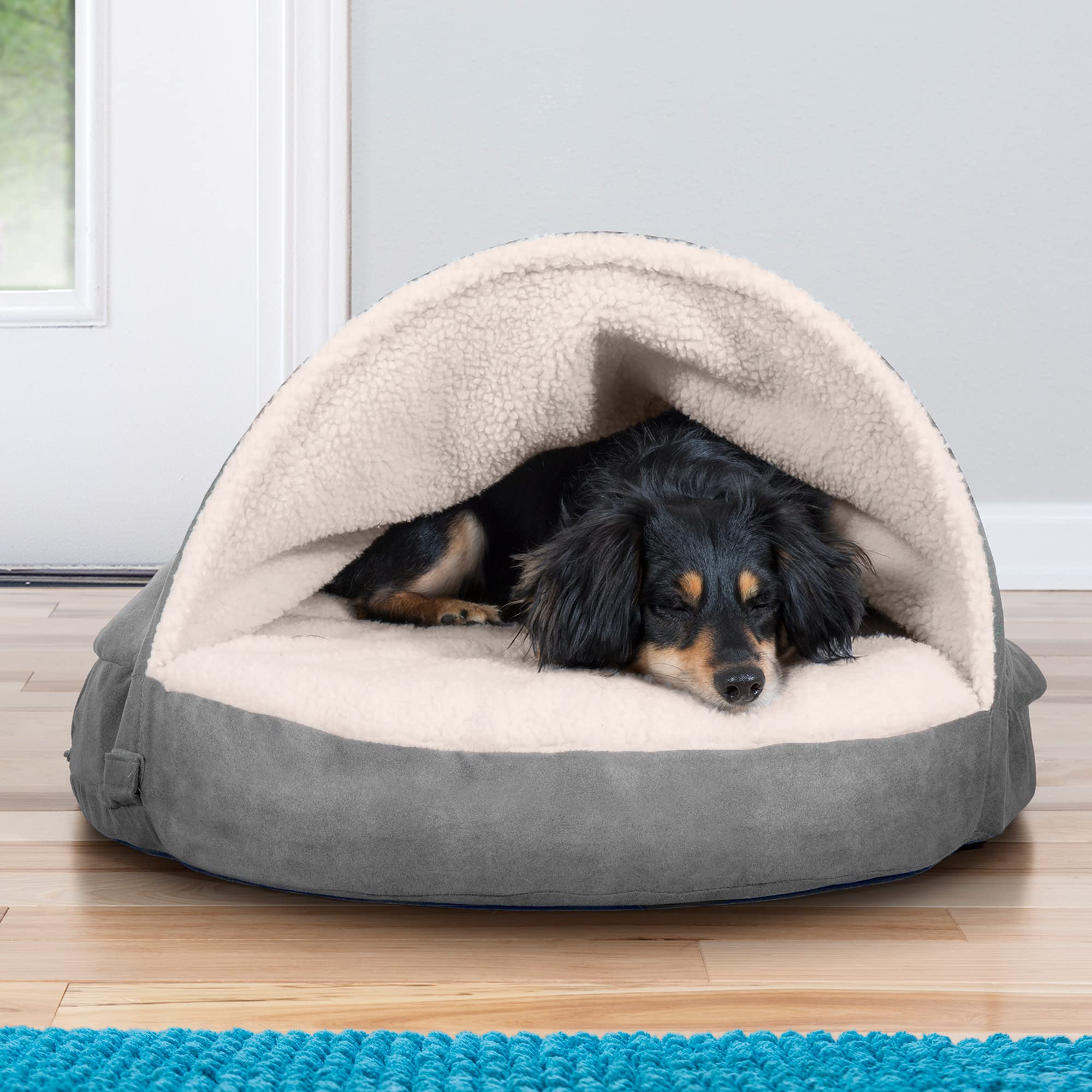 Furhaven Round Cooling Gel Dog Bed for Dogs up to 30 lbs, 26" Sherpa & Suede Gray, Removable Washable Cover, Model 87308037