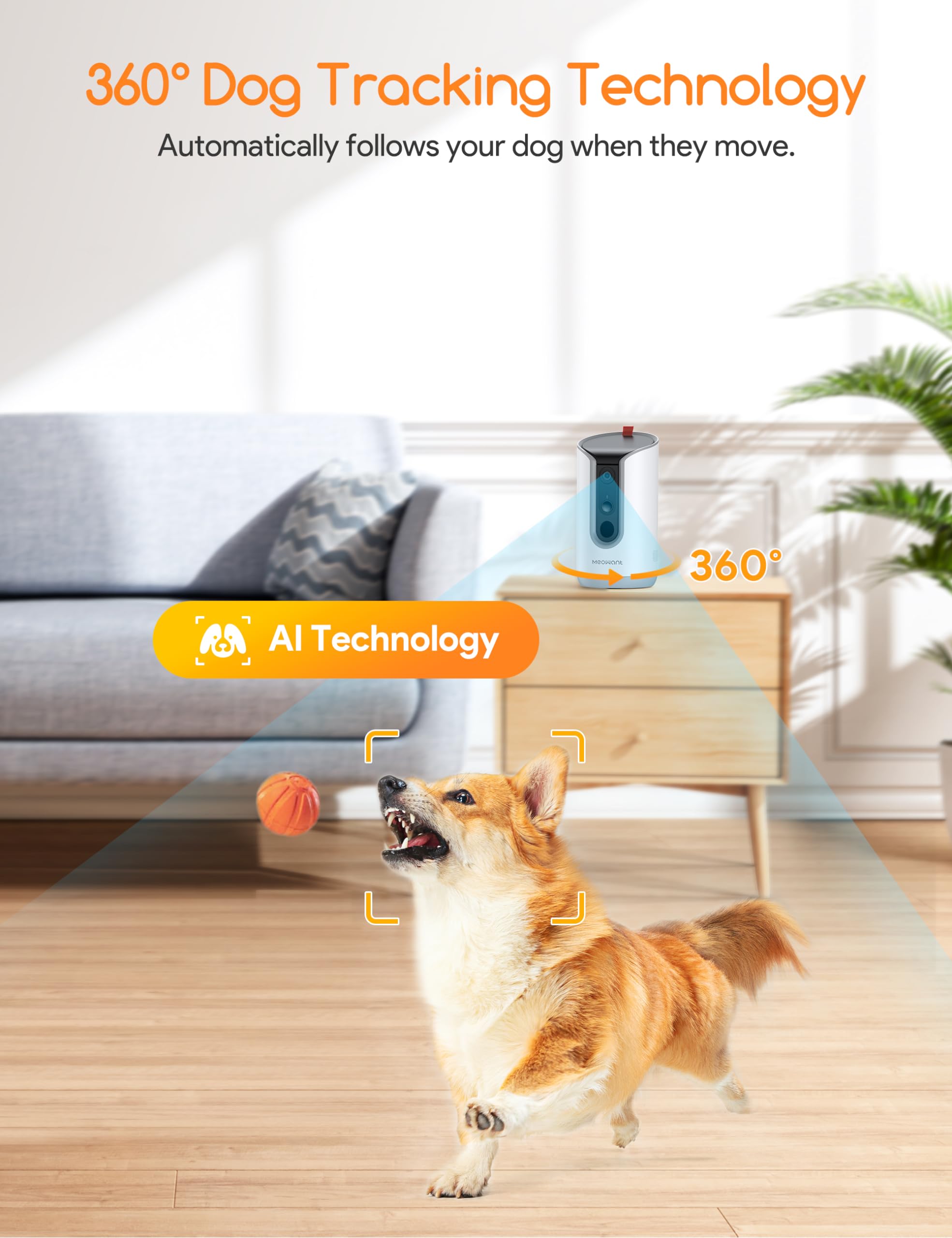 Meowant 2K Hd Dog Camera, 5G & 2.4G Wifi Dog Camera With Treat Dispenser, 360 View Pet Security Camera With Phone App, 2-Way Aud