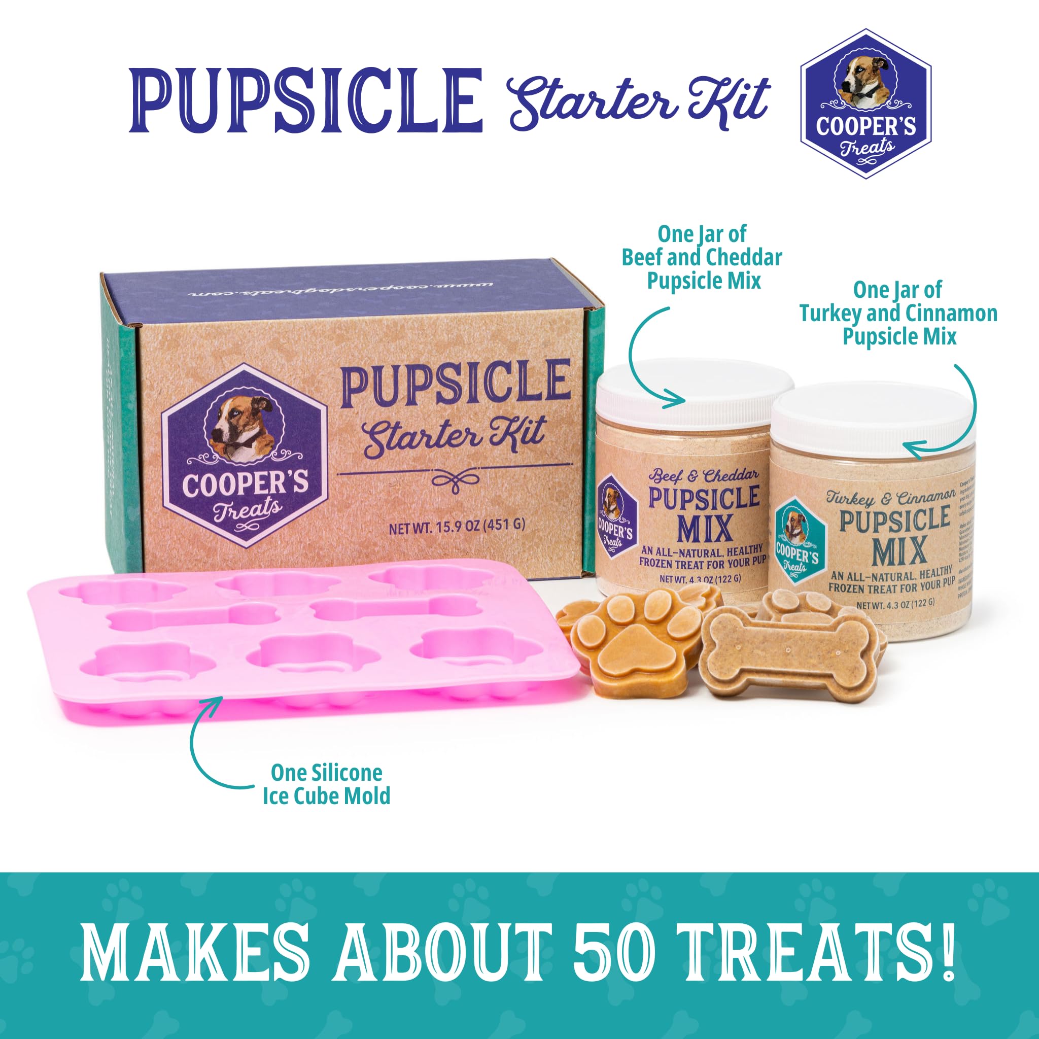 Coopers Treats Pupsicle Starter Kit - Easy, Homemade Frozen Dog Treat Kit - Healthy, Delicious Dog Ice Cream Mix - Make Your Ow
