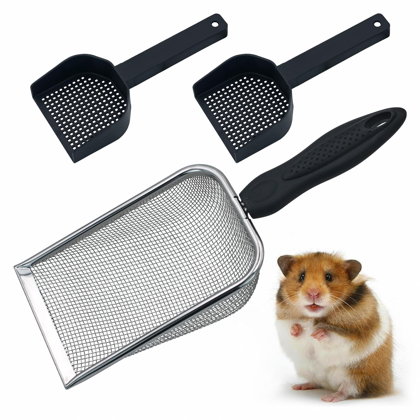 Ilofdsn Hamster Metal Litter Scoop for Sandbath Box 3PCS Litter Box Mesh Scooper Accessories for Guinea Pig, Gerbil, Rebbits, Sm