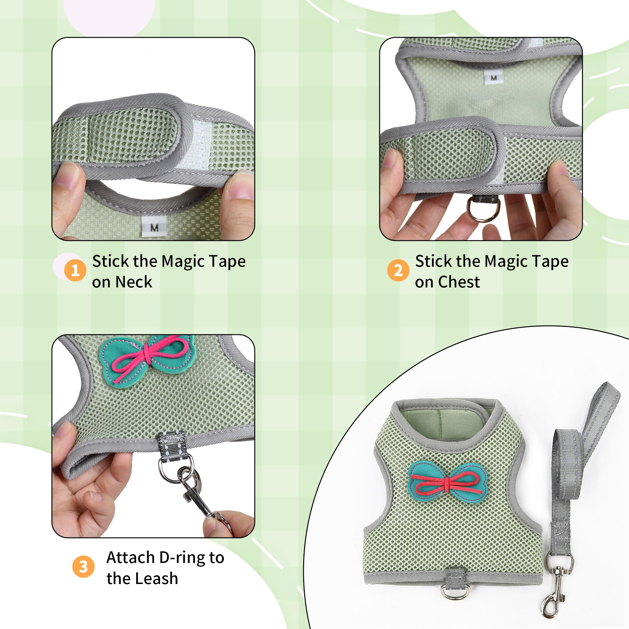 Aiitle Rabbit Harness And Leash Set With Cute Bow, Bunny Leash Vest Mesh Eescape Proof Walking Training For Small Animal Pets Ki