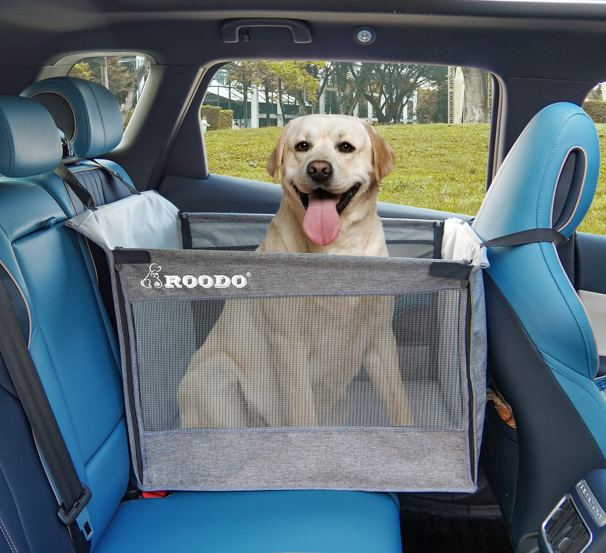 Roodo Dog Car Seat For Medium To Large Dogs,Waterproof Oxford Cloth And Breathable Hammock Style Seat Cover With Adjustable Seat Belt,Easy Storage And Portability Pet Car Travel System(Gray)