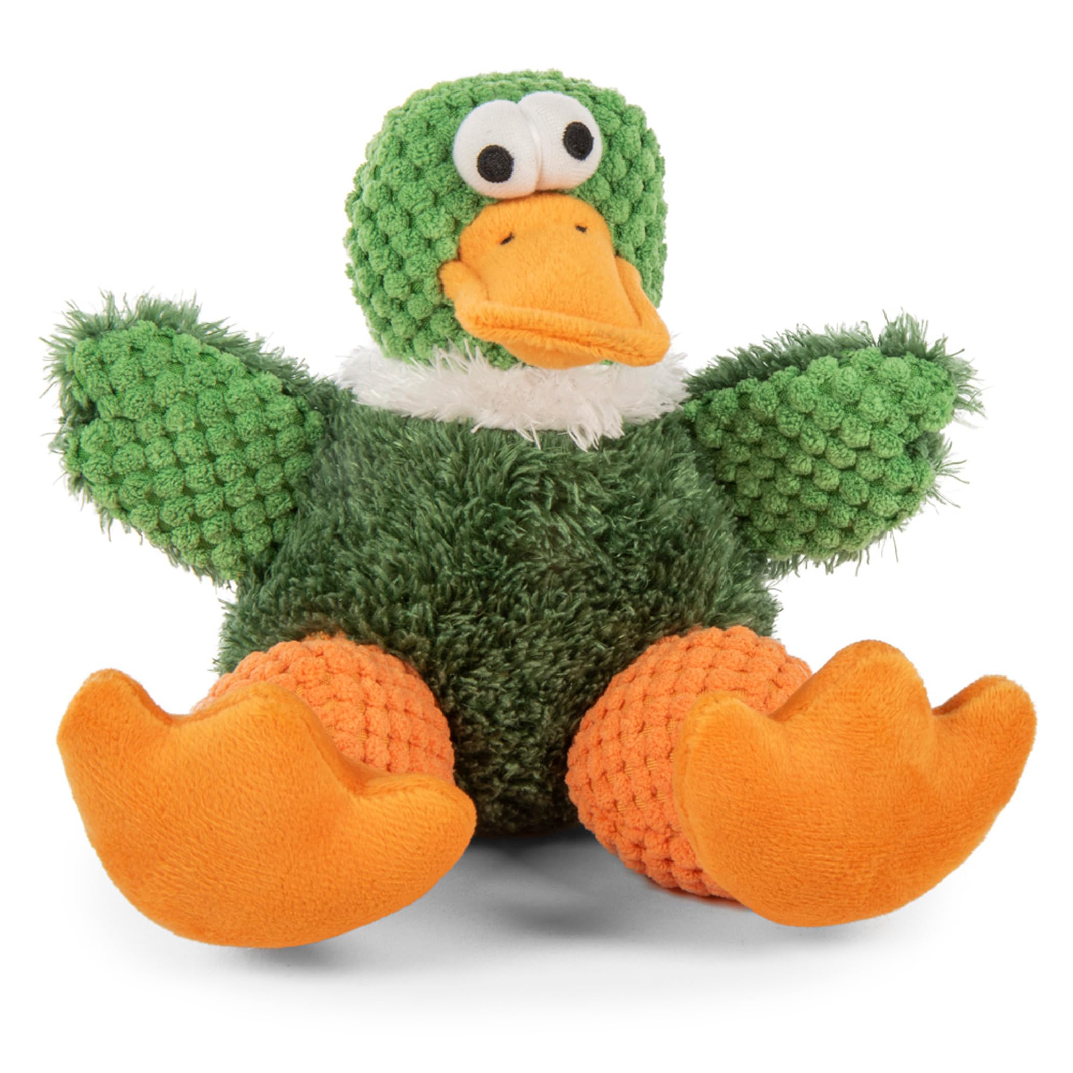 Godog Checkers Just For Me Sitting Duck Squeaky Plush Dog Toy, Chew Guard Technology - Green, Mini