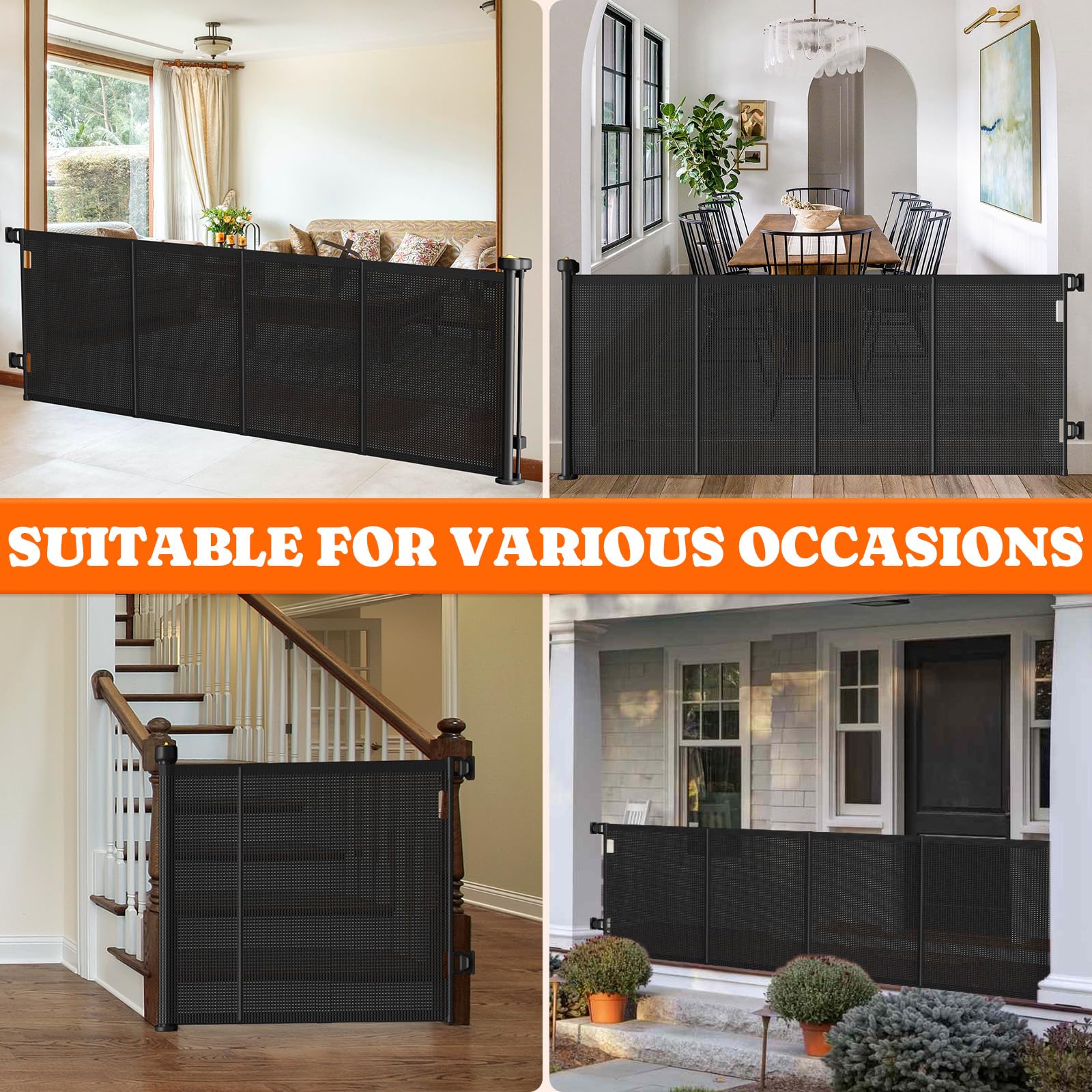 Pawtners Retractable Baby Gates Extra Wide, 41 Tall Extends up to 200 Wide, Dog Gate Indoor for Stairs, Pet Gate with Support Ro