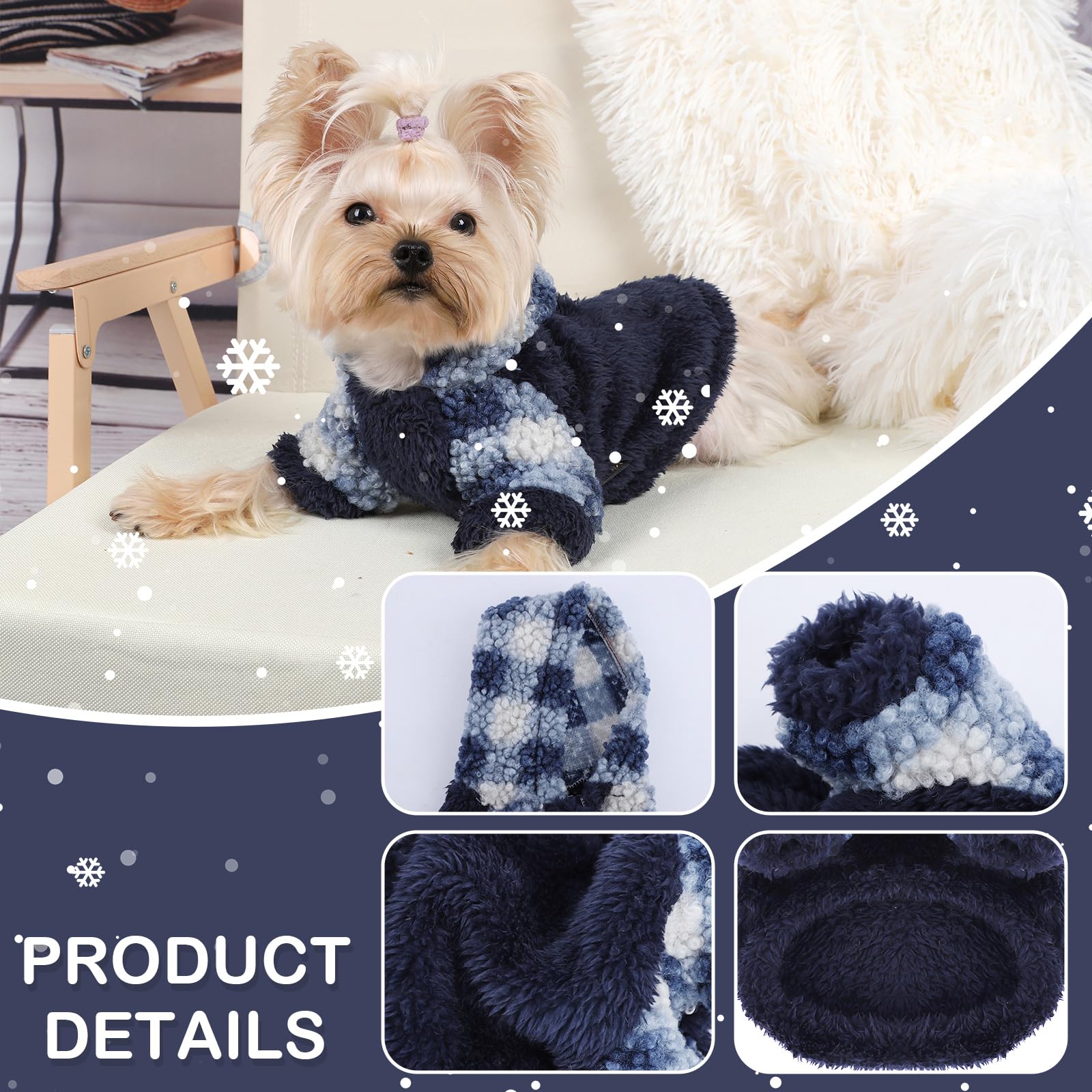 Fleece Dog Sweater Hoodie Warm Fuzzy Velvet Sweaters Winter Clothes For Small Dogs Girl Boy (Blue, Small)