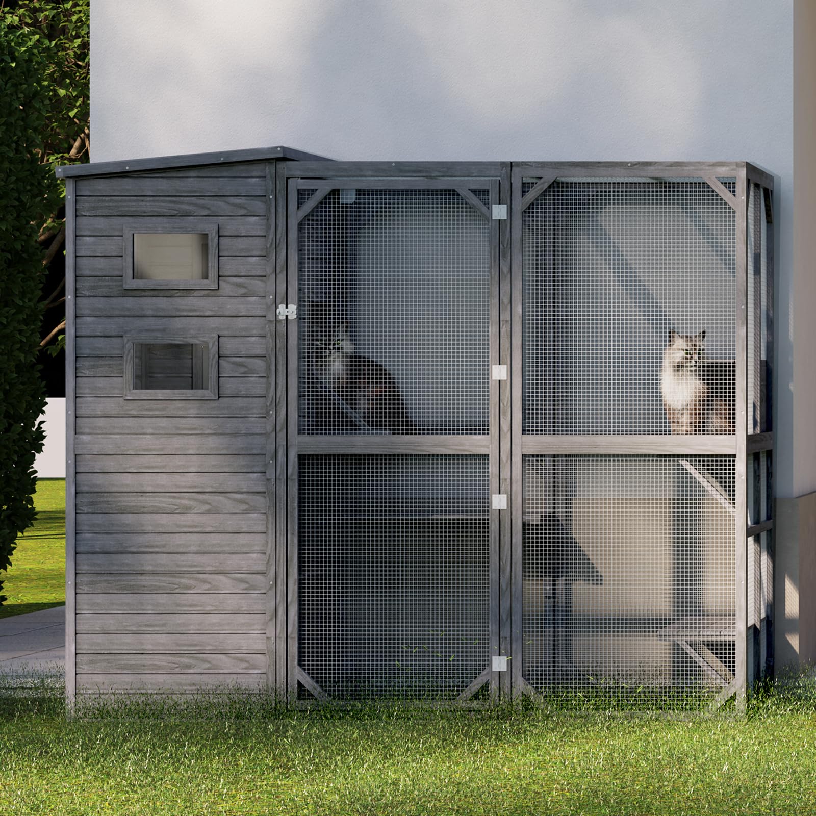 Mxsunh Catio Outdoor Cat Enclosure,Large Weatherproof Cat House For Mulitiple Cats Play With 4 Platforms, Sunshine Roof,Visible 