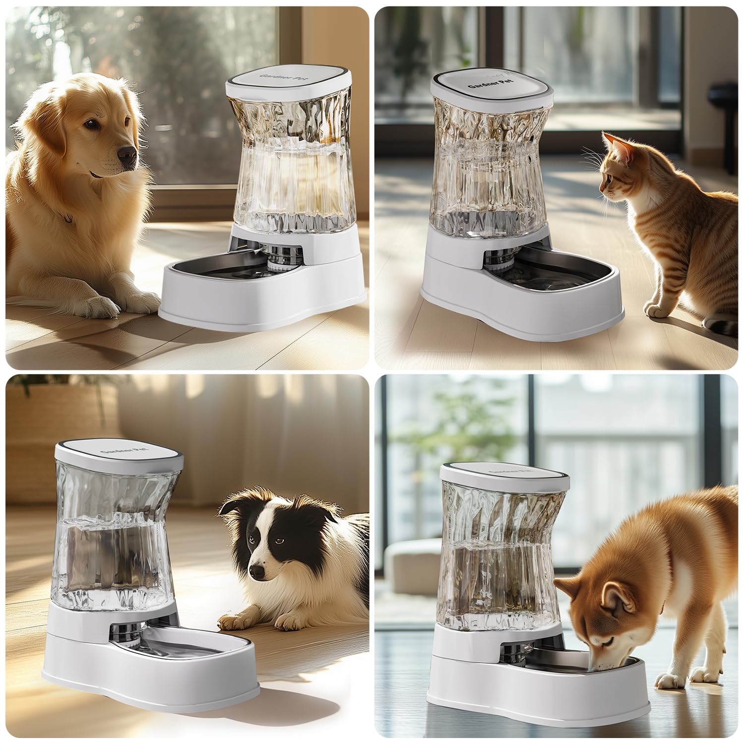 Gardner Pet Automatic Dog Water Dispenser - 2.1 Gallon Stainless Steel Feeder for Medium & Large Dogs, White