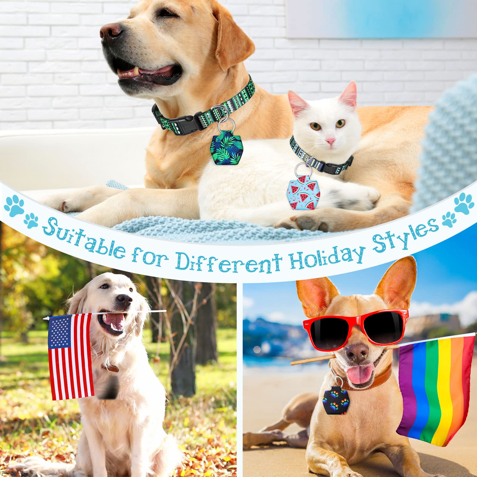 6 Pieces Dog Tag Holder Portable Pet Id Tag Soundless Dog Tag Silencer Bag Dog Tag Cover With Rings Quiet Dog Tag Bag Protector For Dogs Cats Pets (Summer Style)