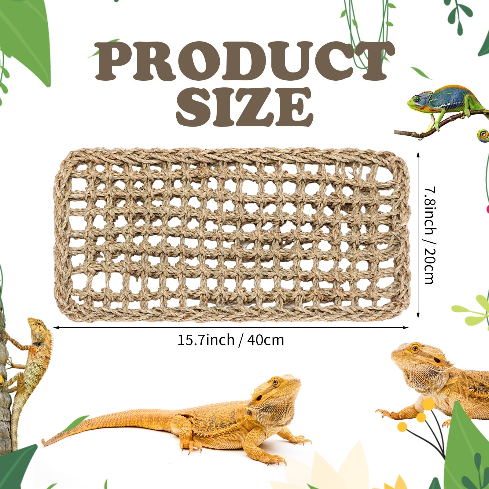 Silkfly 2 Pieces Bearded Dragon Hammock Lizard Reptile Climbing Lounger Seagrass Fiber Habitat Tank Accessories Jungle Toys For