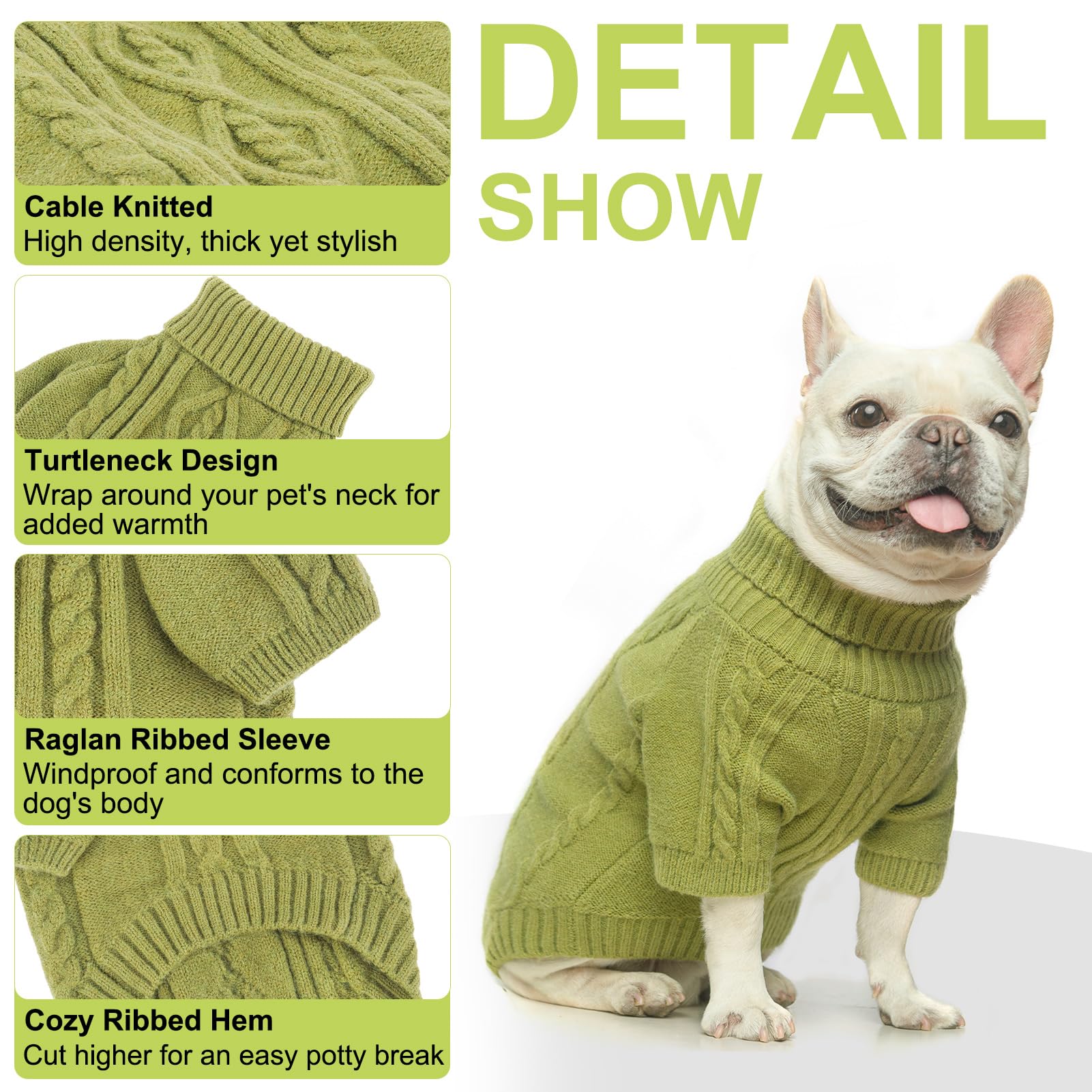 Beautyzoo Small Dog Sweater - Dog Sweatshirt Pullover Cable Knit Wear Classic Turtleneck Thick Cold Weather Clothes For Small Do