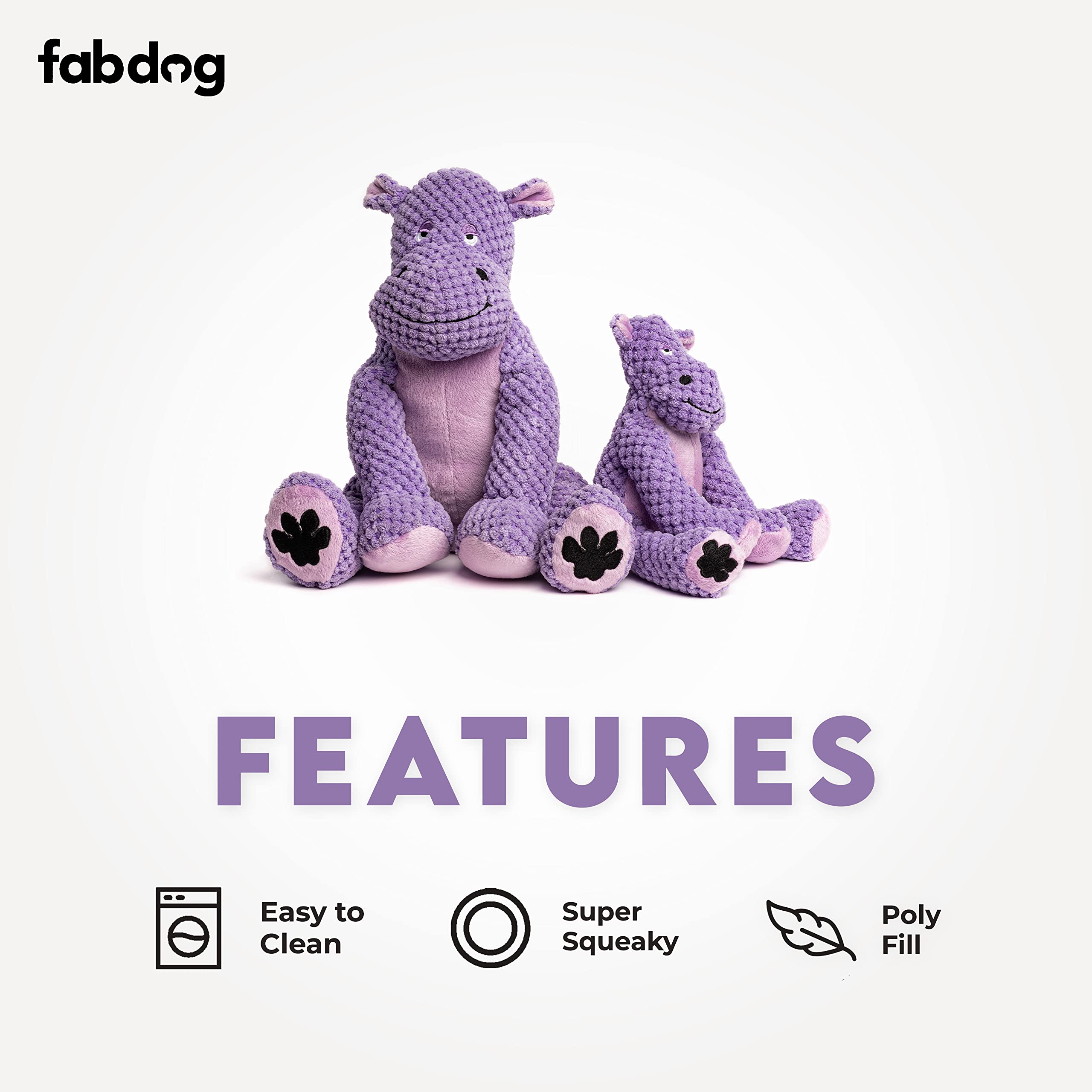 Fabdog Floppies Plush Dog Toy - Cute & Durable Squeaky Dog Toys - Best Squeak Toy For Puppies And All Breeds | Ideal Pet Gift| Large Hippo