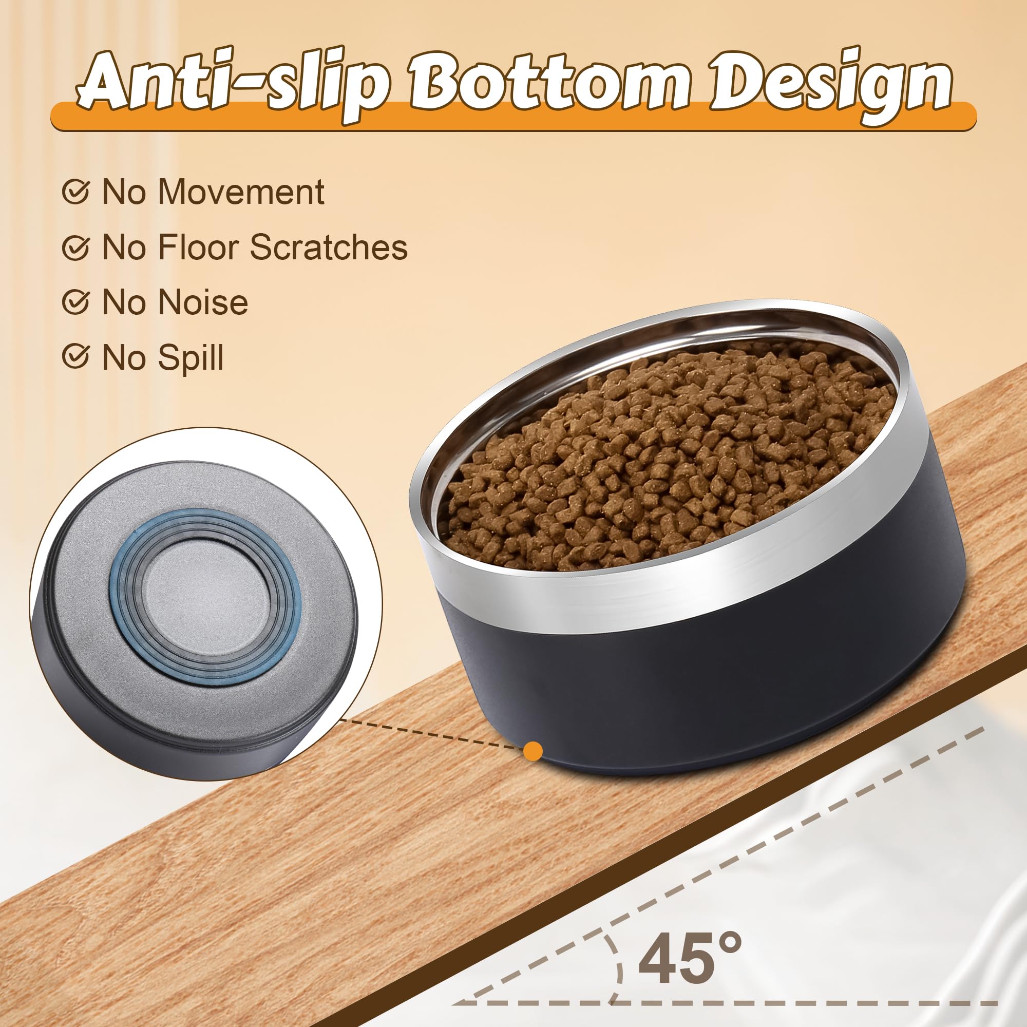 UPSKY Elevated Dog Bowls - 27oz Stainless Steel Anti-Spill Set with Wooden Stand, Double Raised Bowls for Small/Medium Dogs to R