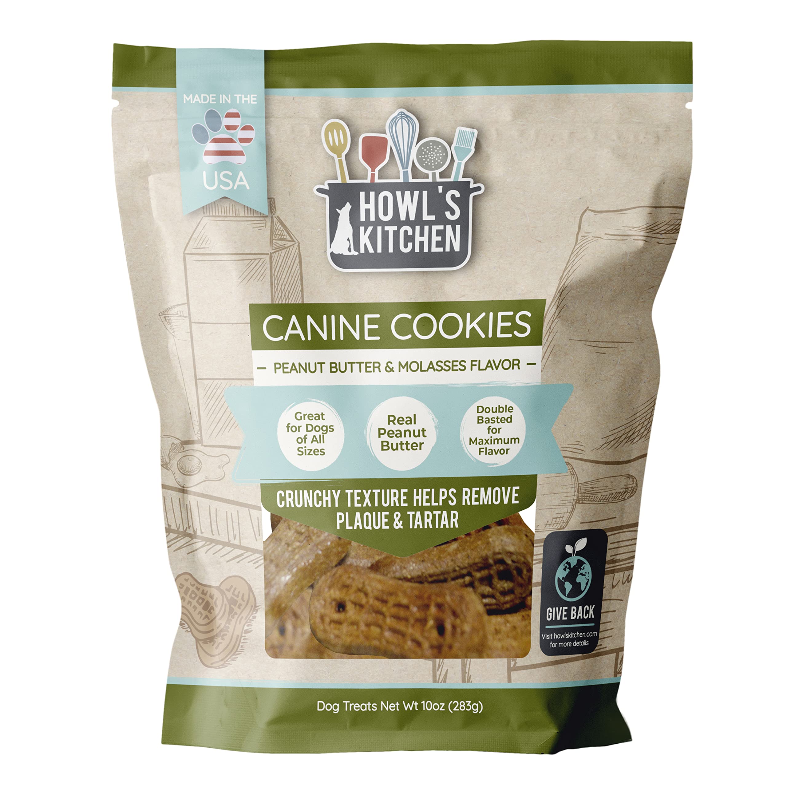 Howls Kitchen Dog Treats, Canine Cookies, Peanut Butter and Molasses