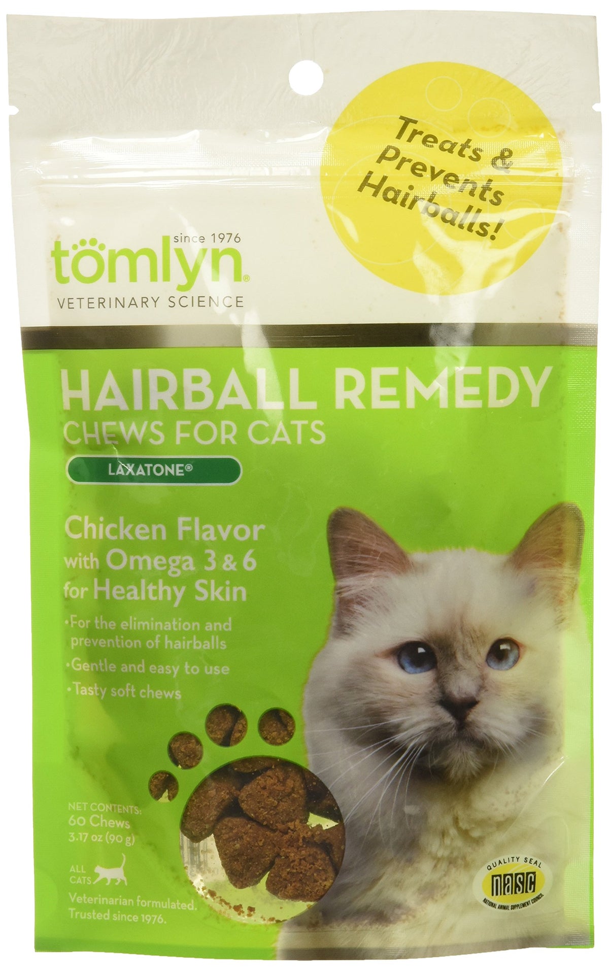 Tomlyn Laxatone Soft Chews Hairball Formula Cat Treat 60 Count, 3.17Oz(90G)