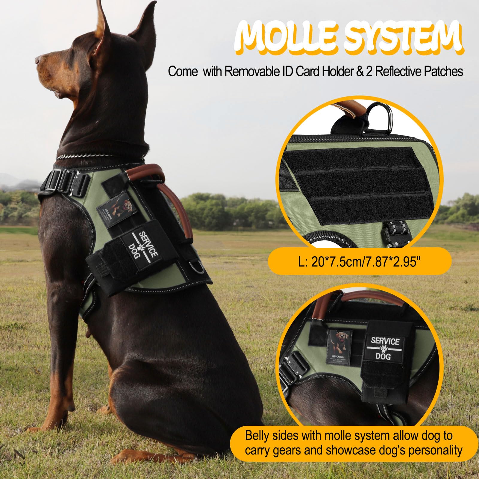 Tactical Dog Harness - HEYCAHVA Service Dog Vest Full Metal Buckles for Medium Large Dogs Reflective No Pull Dog Harnesses Vest