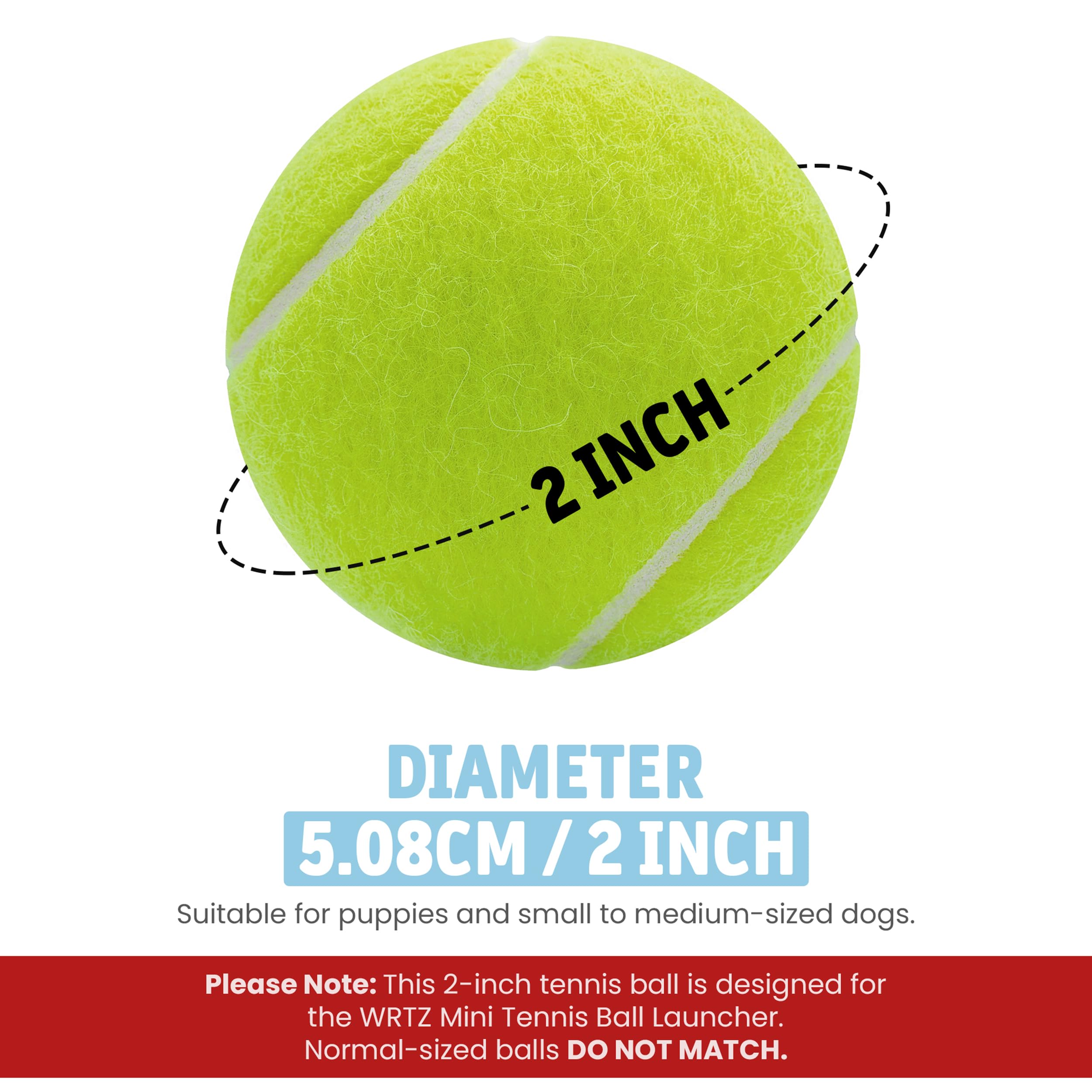 Wrtz 12 Small Tennis Balls For Dogs | 2 Inch Dog Fetch Toys For Your Smaller Pups | Non-Abrasive For Smaller Mouths | Interactiv