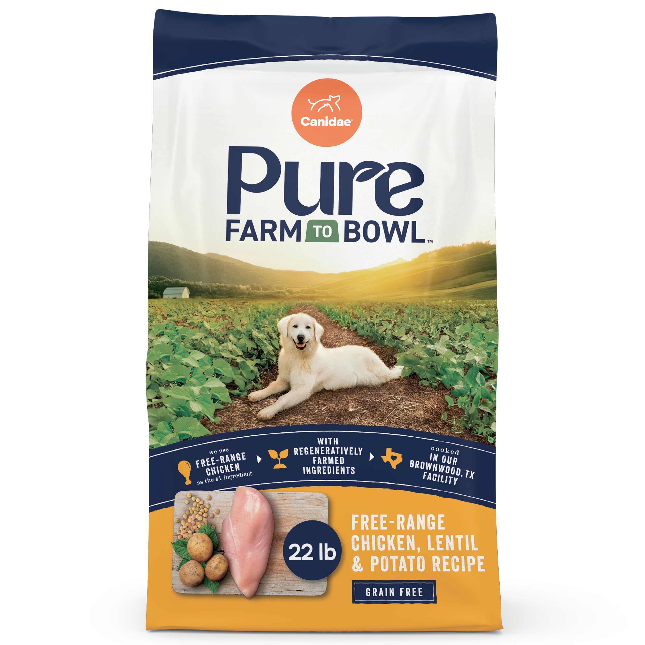 Canidae Pure Farm to Bowl Free-Range Chicken, Lentil & Potato Grain-Free Dry Dog Food, Adult, 22lb