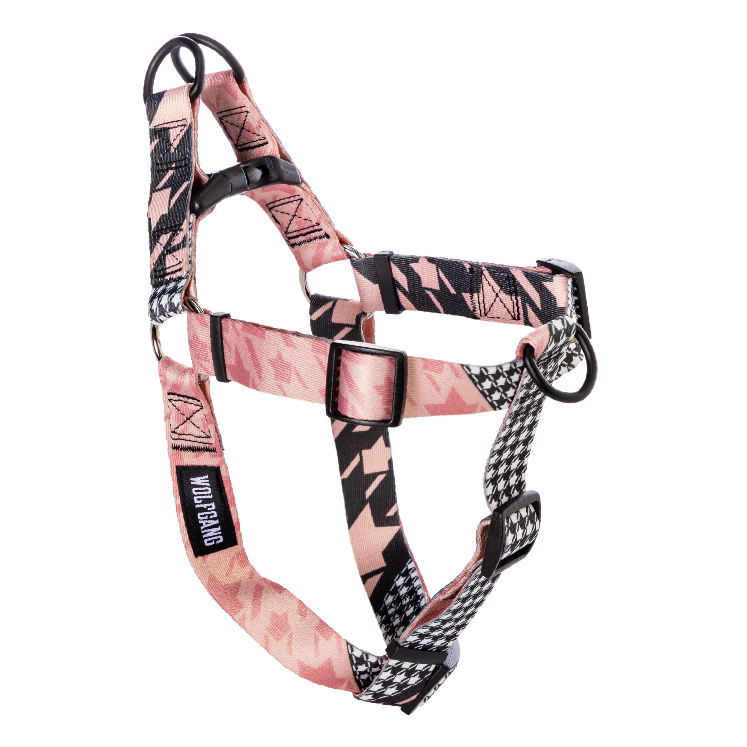 Wolfgang Heavy Duty Adjustable Dog Harness, Pull-Tested to Over 800 lbs for Walking & Training, HoundsPink Print, Large