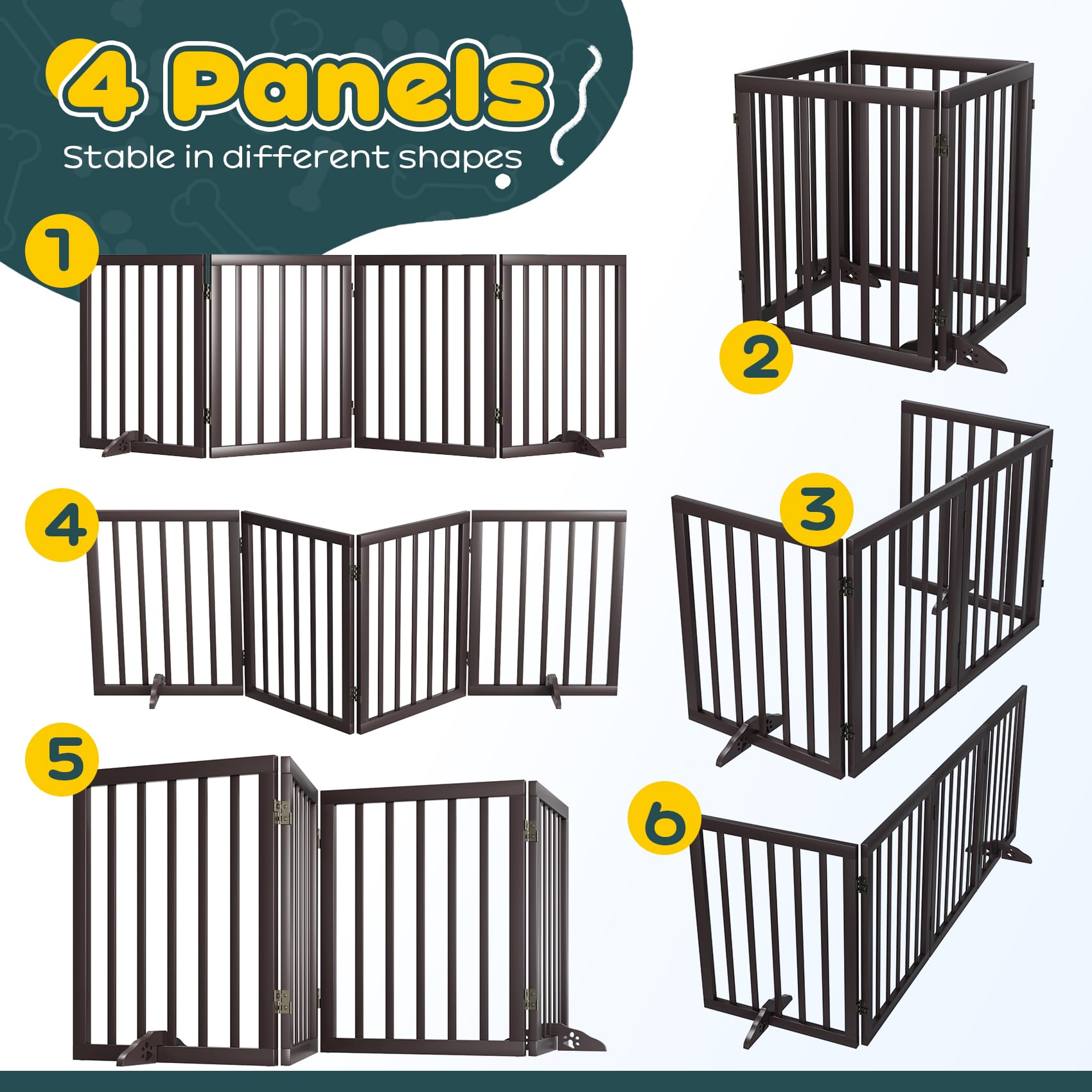 Semiocthome Freestanding Dog Gates for The House, Doorways, Stairs with 2PCS Support Feet, Foldable 4-Panel Pet Gates for Dogs,