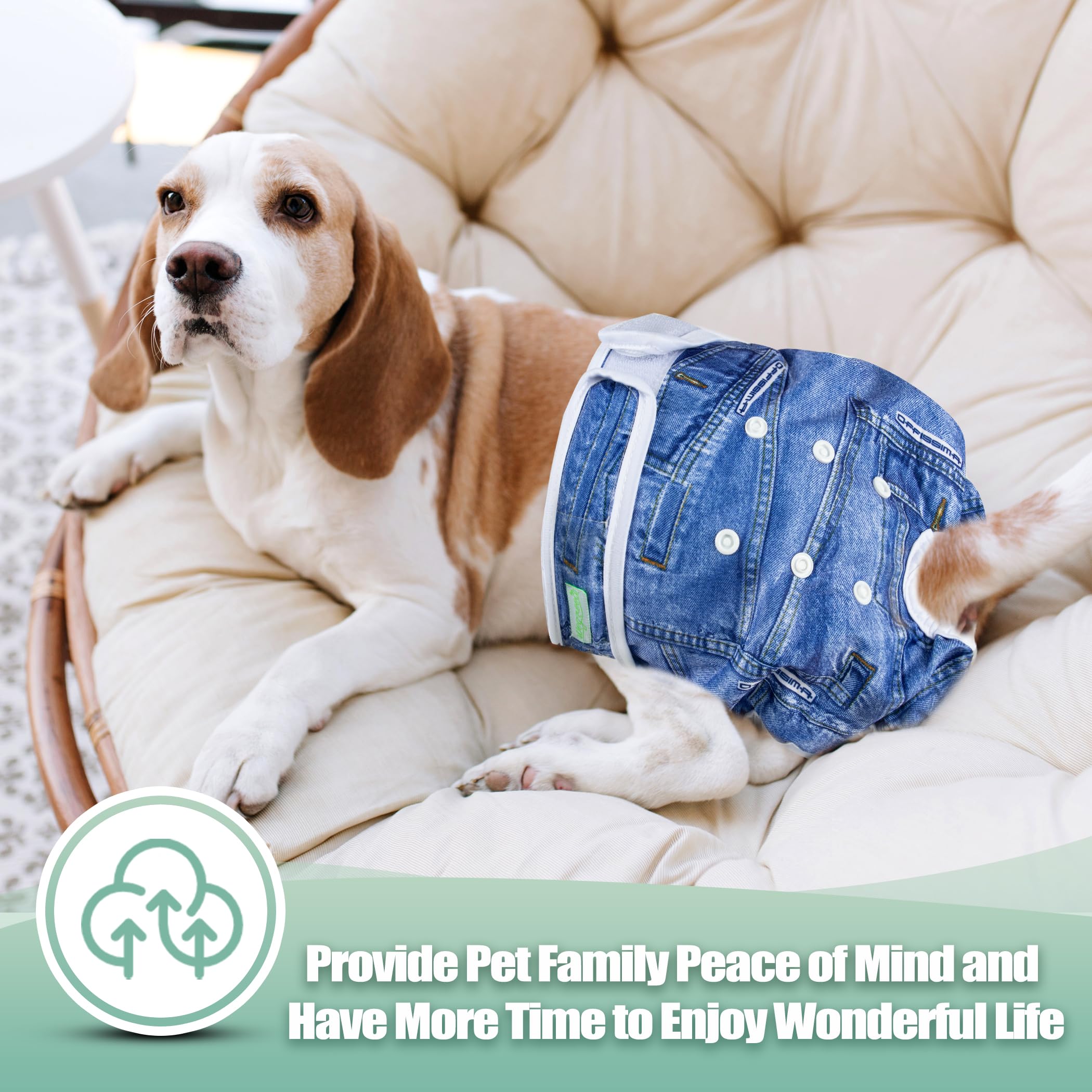 wegreeco Washable Female Dog Diapers Highly Absorbent Reusable Diapers for Dog in Heat Period, 3 Pack (Blue Jeans, Medium)