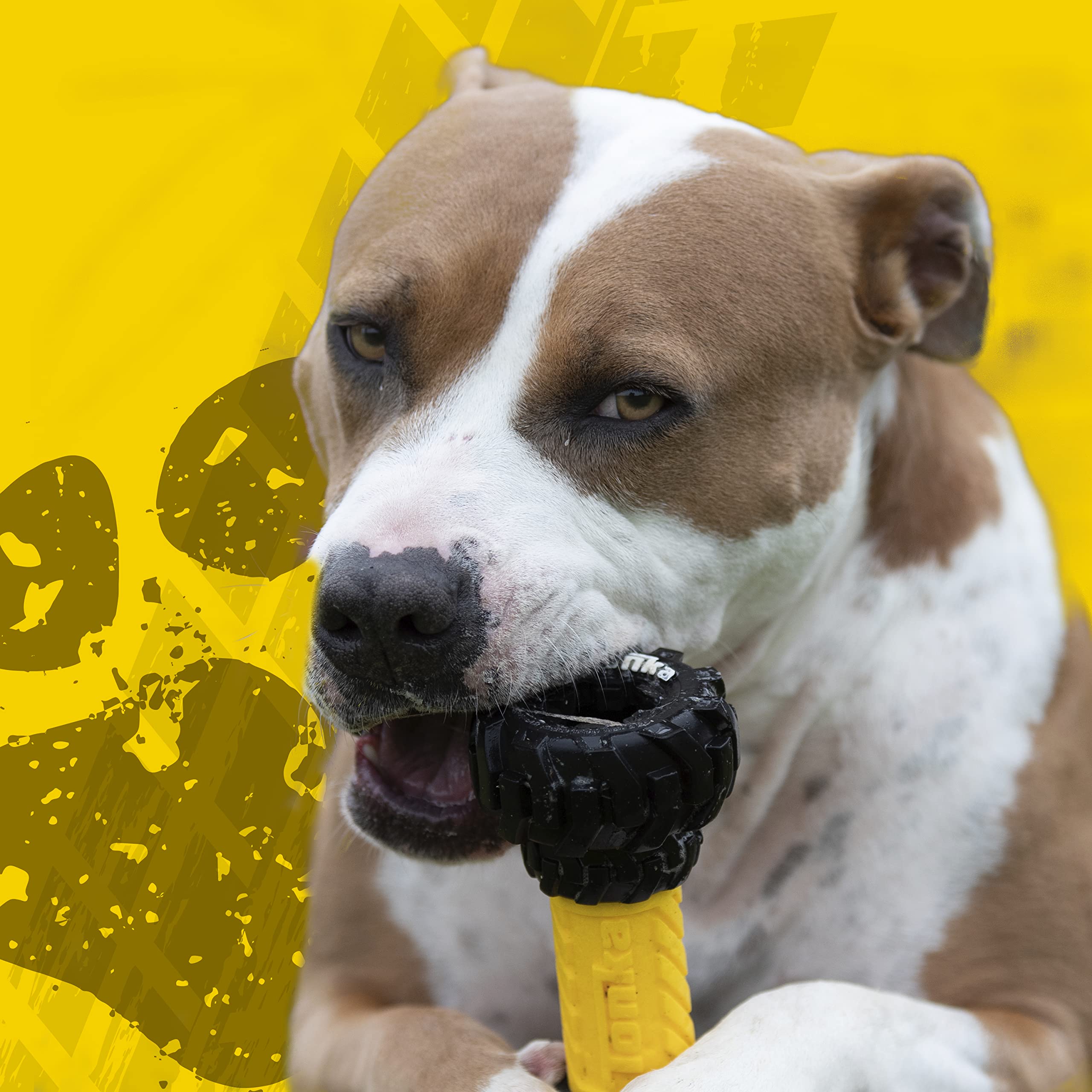 Tonka Axle Tread Dog Toy With Interactive Feeder, Lightweight, Durable And Water Resistant, 7 Inches, For Medium/Large Breeds, Single Unit, Yellow/Black