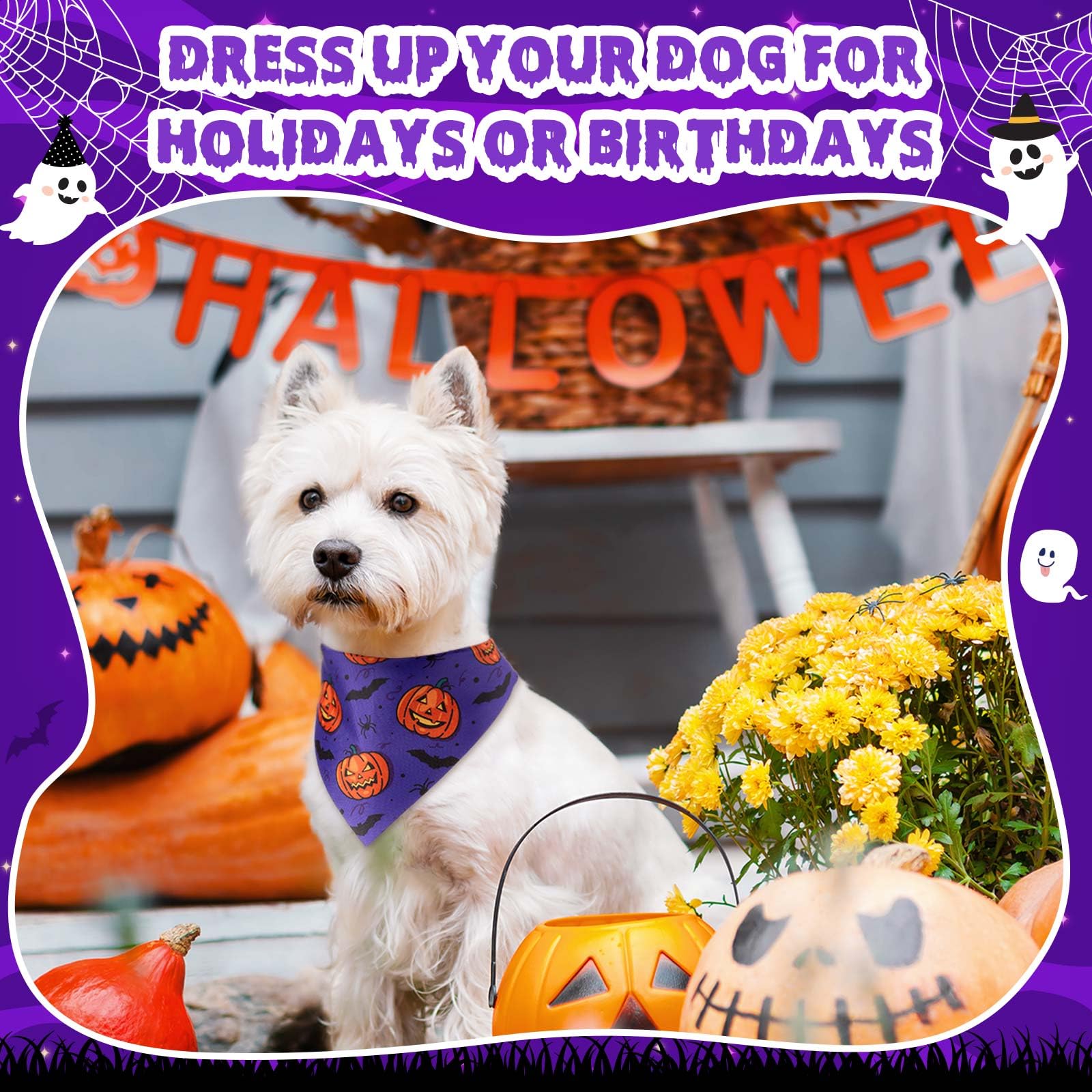 Sanwuta 72 Pcs Halloween Dog Bandana Bulk Washable Puppy Triangle Scarfs Halloween Pumpkin Cat Bandanas Adjustable Soft Pet Tria