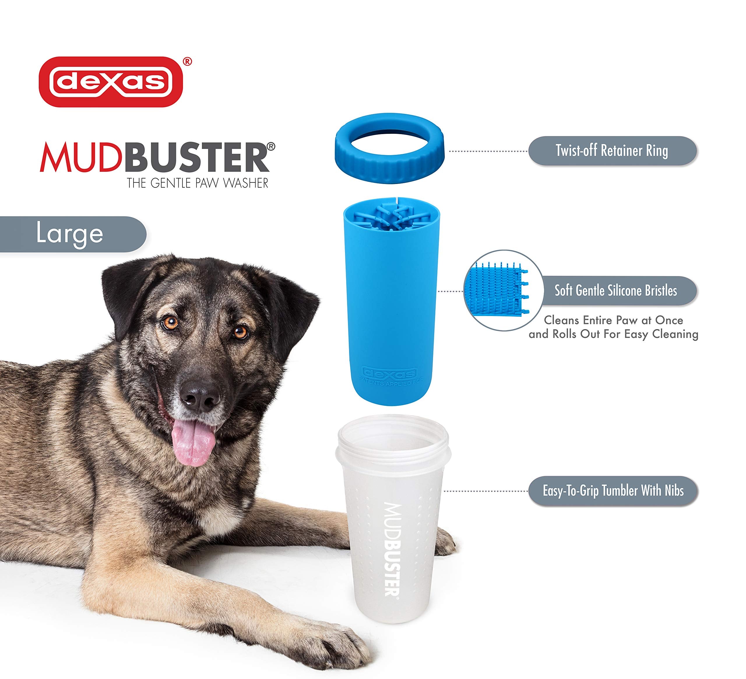 Dexas Mudbuster Portable Dog Paw Washer/Paw Cleaner, Large, Pro Blue