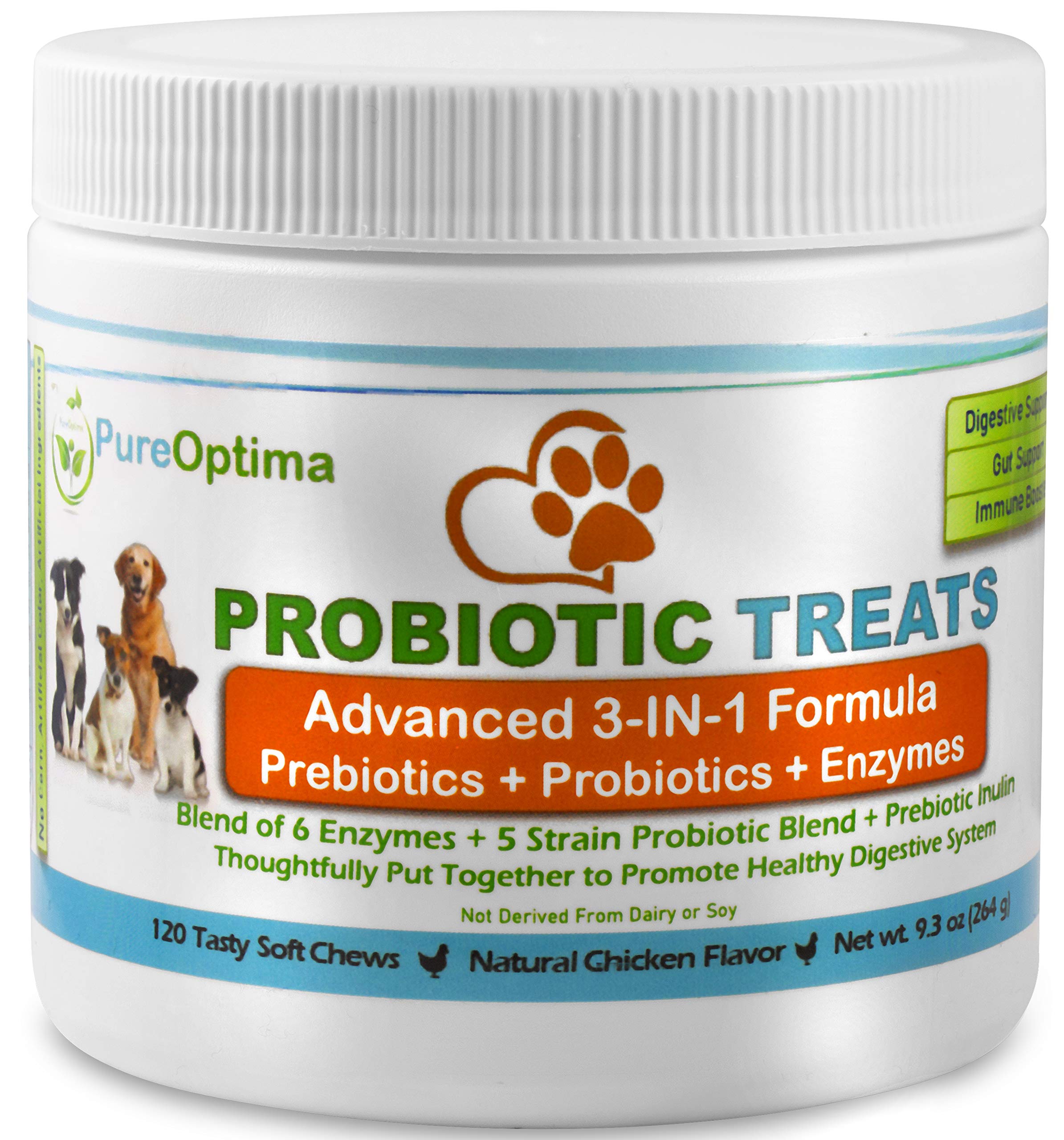 PureOptima Probiotics Chews for Dogs, Digestive Enzymes + Prebiotics Improves Digestion, Diarrhea, Constipation, Gas, Bad Breath