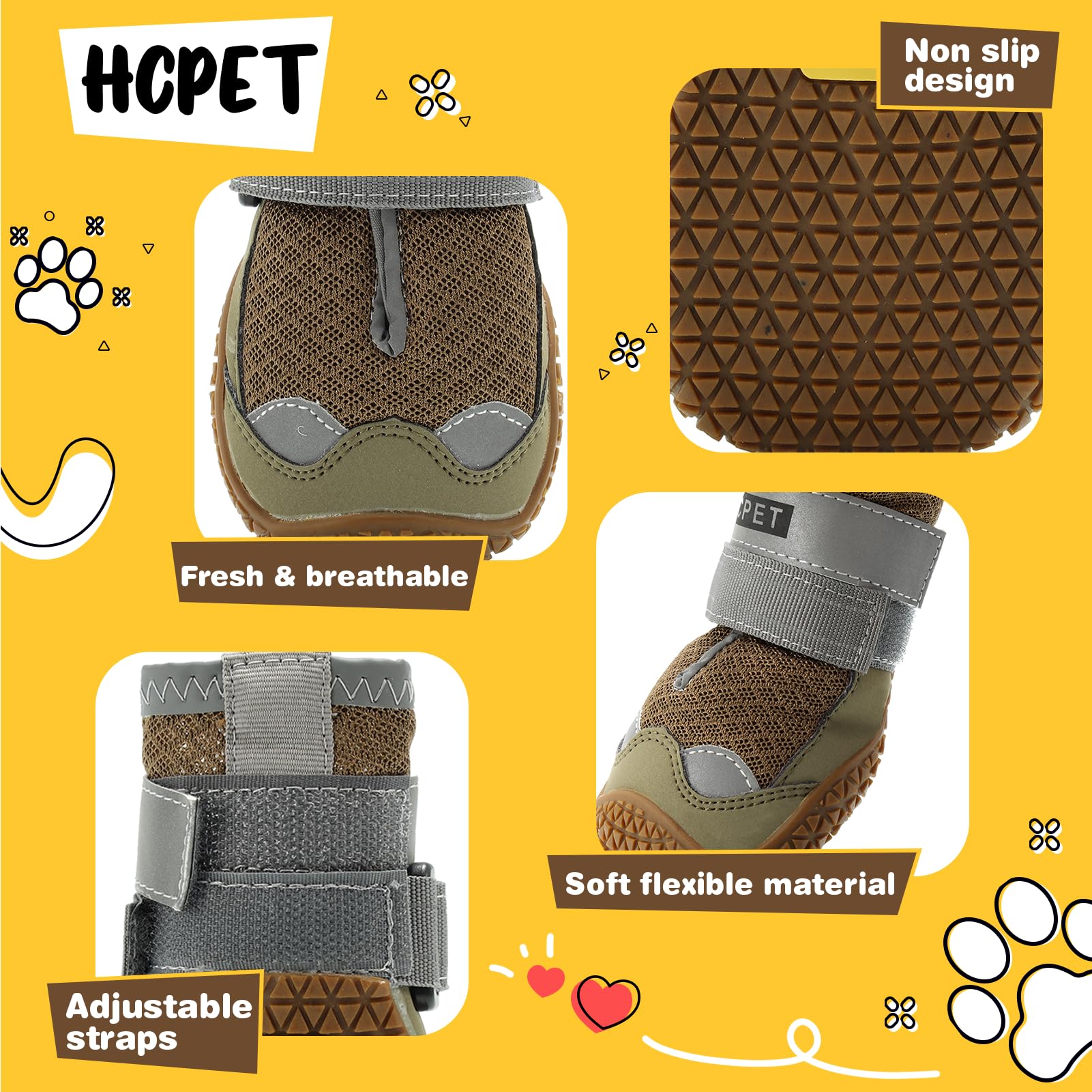 Hcpet Dog Boots Breathable Dog Shoes For Medium Large Dogs, Anti-Slip Dog Booties Paw Protector For For Hot Pavement Winter Snow Hiking With Reflective Straps 4Pcs
