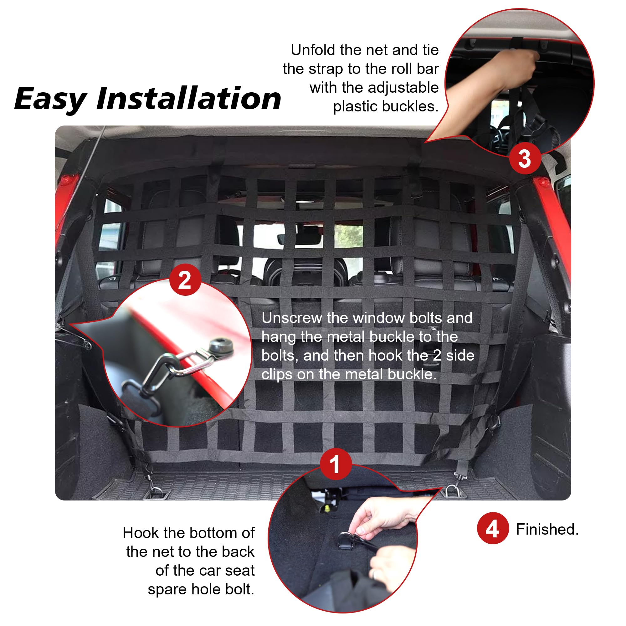 G Dog Barrier Rear Cargo Net Compatible With Jeep Wrangler Accessories Jk Jl Unlimited Sahara 4-Door 2007-2025, Safety Mesh Pet