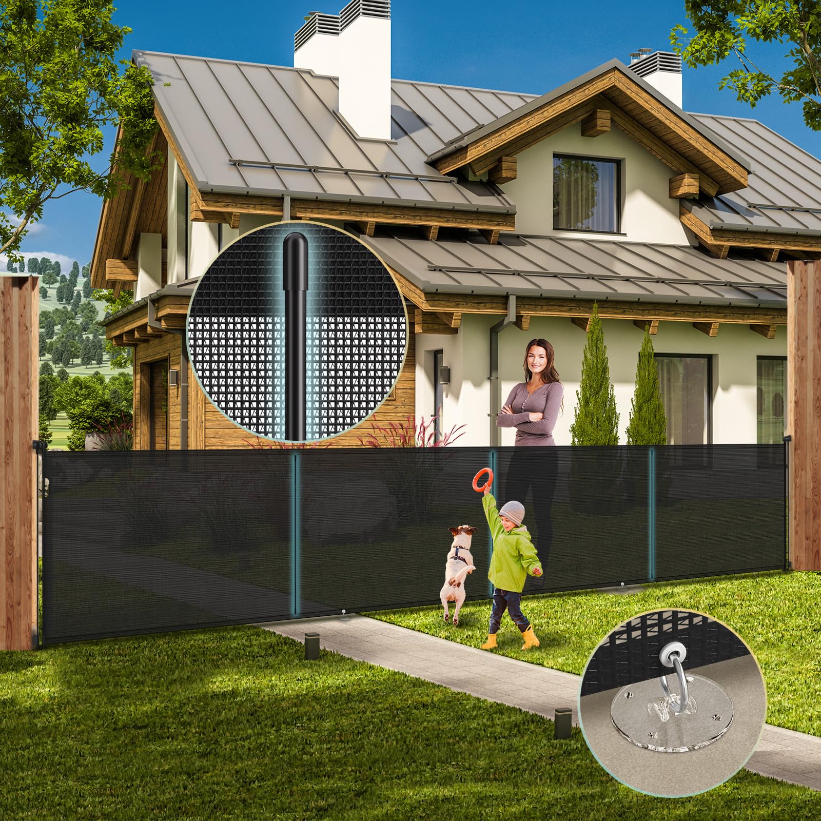 180 Retractable Baby Gates Extra Wide,42 Extra Tall Retractable Dog Gate for Doorways,Safety Upgrade Reinforcement Rods Extra 