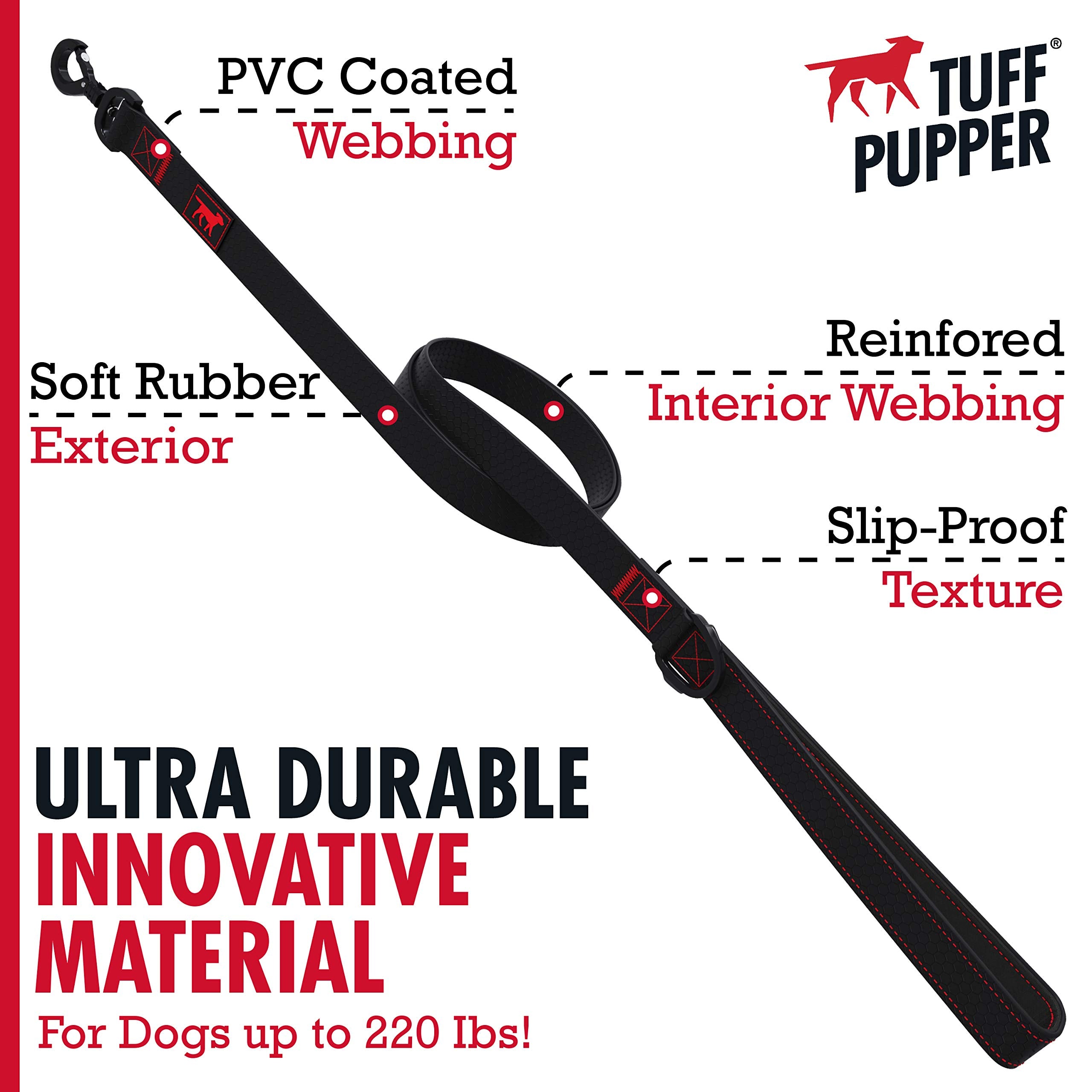 Tuff Pupper Waterproof Action Leash l Heavy Duty Dog Leash | 6 Foot Dog Leash w/Aluminum Quick Release, Locking Carabiner Leash