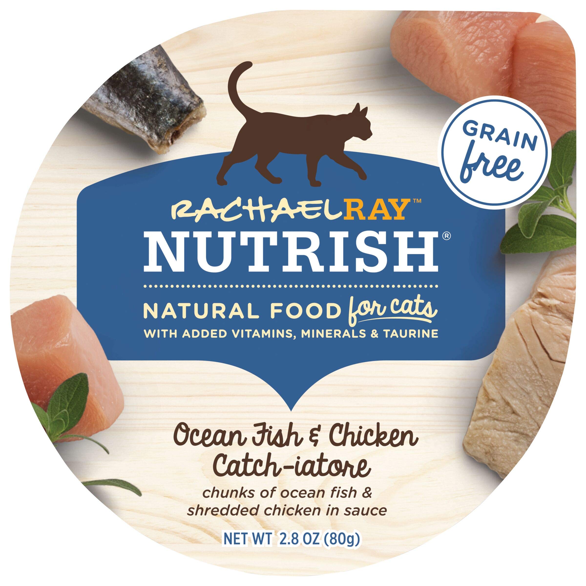 Rachael Ray Nutrish Natural Wet Cat Food, Ocean Fish & Chicken Catch-iatore Recipe, 2.8 Ounce Cup (Pack of 24), Grain Free, Brow