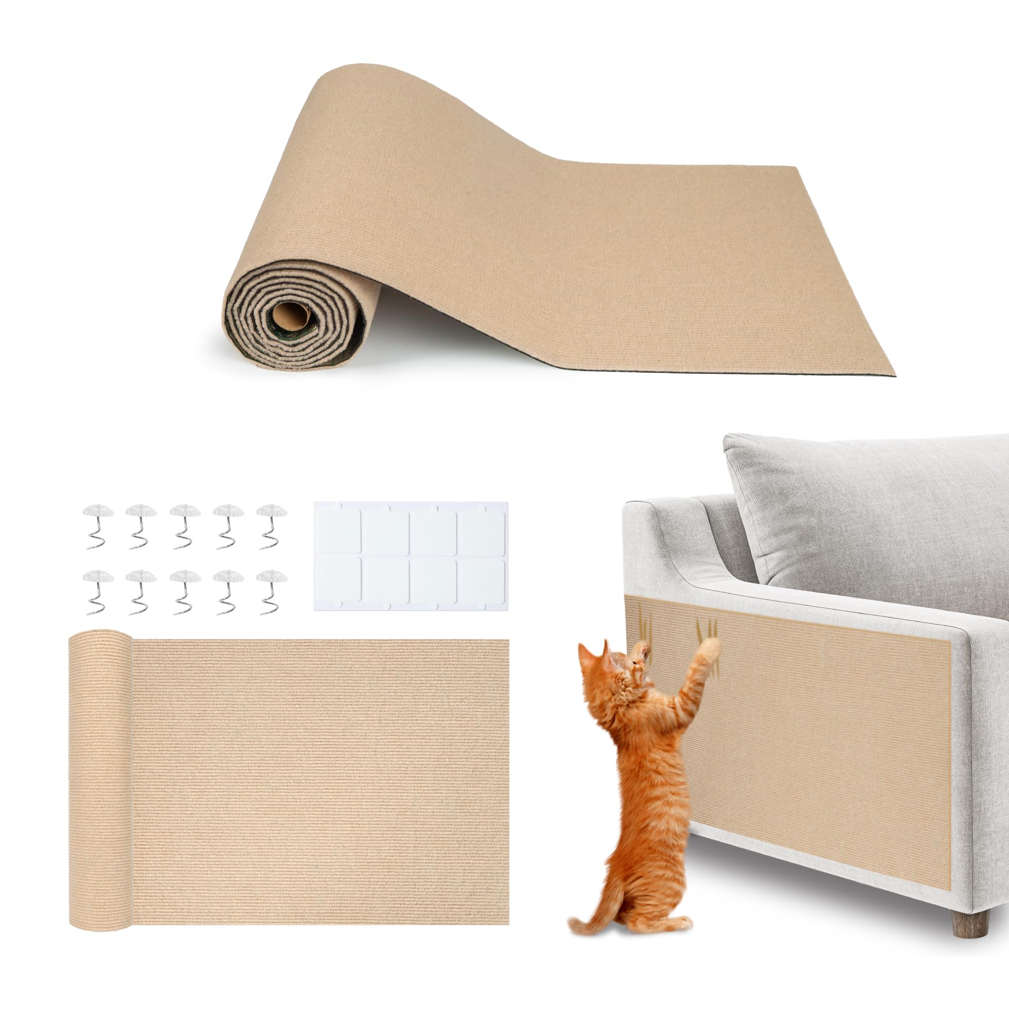 Best Pet Supplies Catify Peel & Stick Cat Scratching Mat - Self-Adhesive, Trimmable Cat Scratch Pad Cover - Carpet, Sofa, Furnit