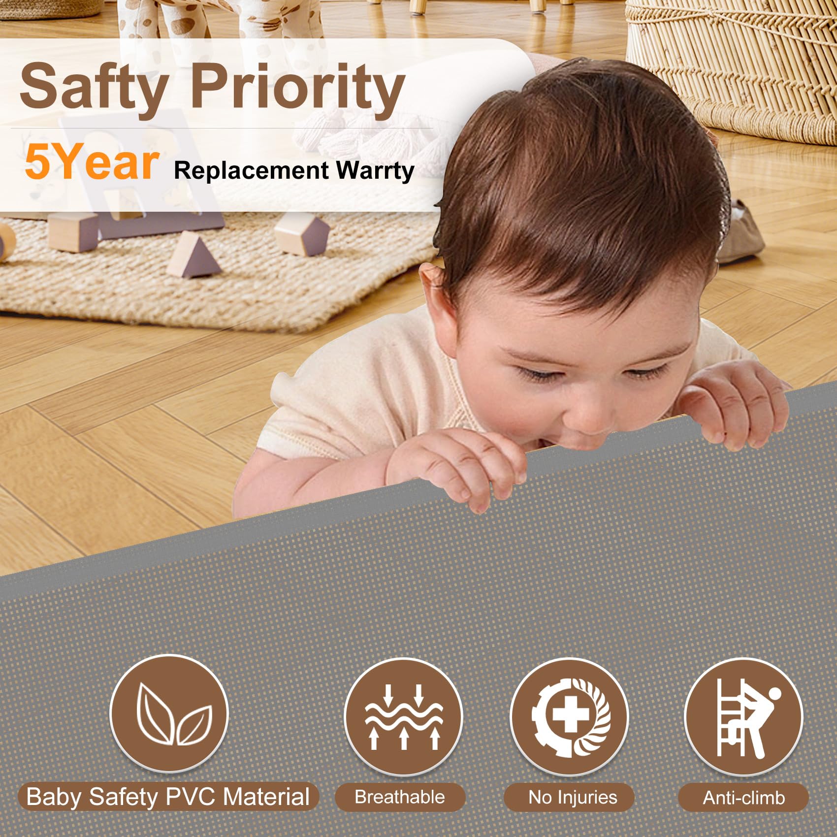 Upgrade 59' Retractable Baby Gates With Reinforced Strip Design To Prevent Crawling Through, 42' Tall Retractable Gate For Baby And Pet, 5 Ft Baby Gates For Stairs, Doorways, Hallways(Gray)