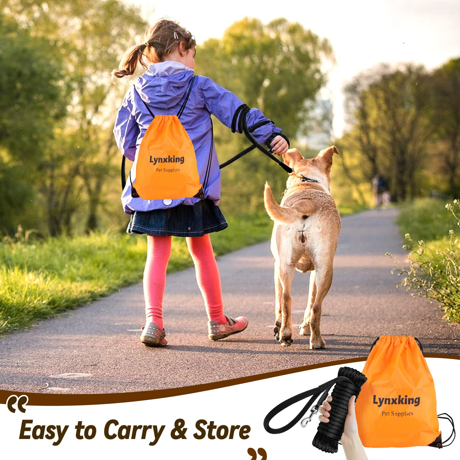 Lynxking Check Cord Dog Leash Long Lead Training Tracking Line Comfortable Handle Heavy Duty Puppy Rope 15Ft For Small Medium La