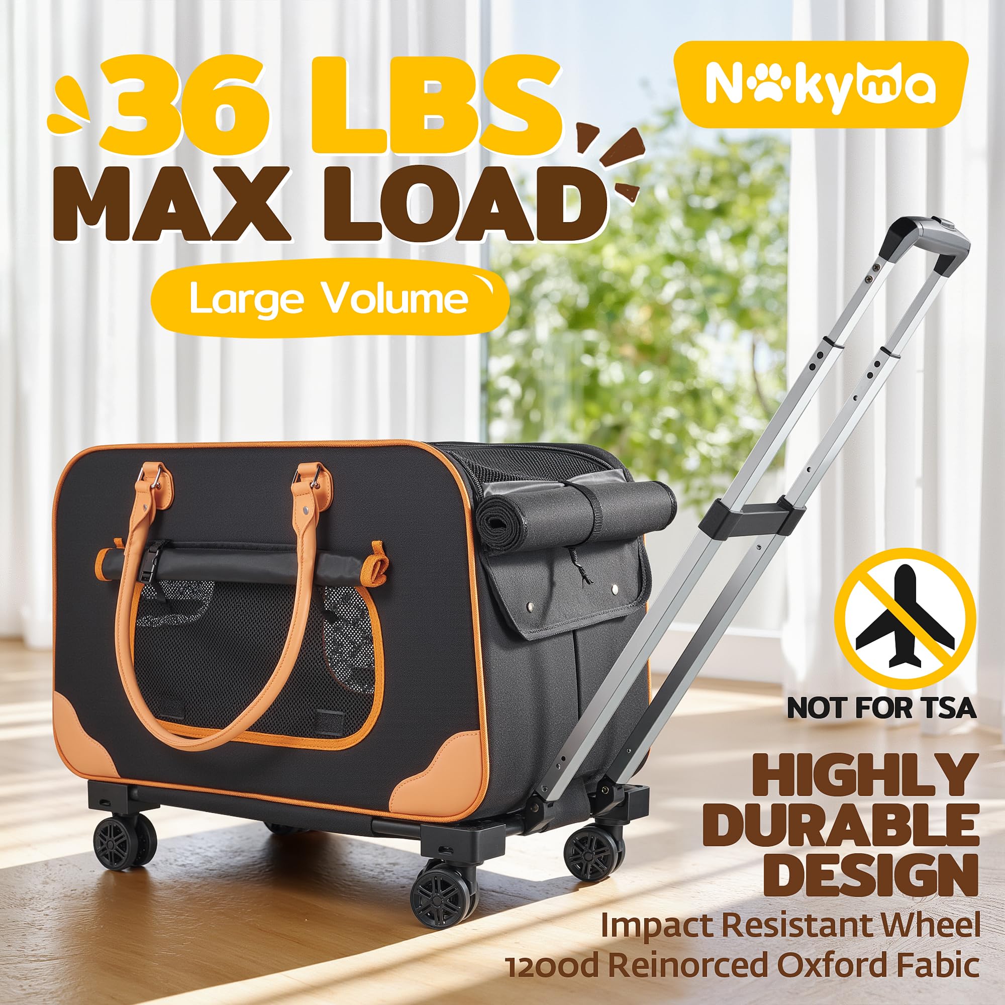 Large Cat Carrier With Wheels, Rolling Cat Carrier, 24''X 13.8''X 15.4'' Pet Carrier With Wheels For Large Cats Small Dogs Up To