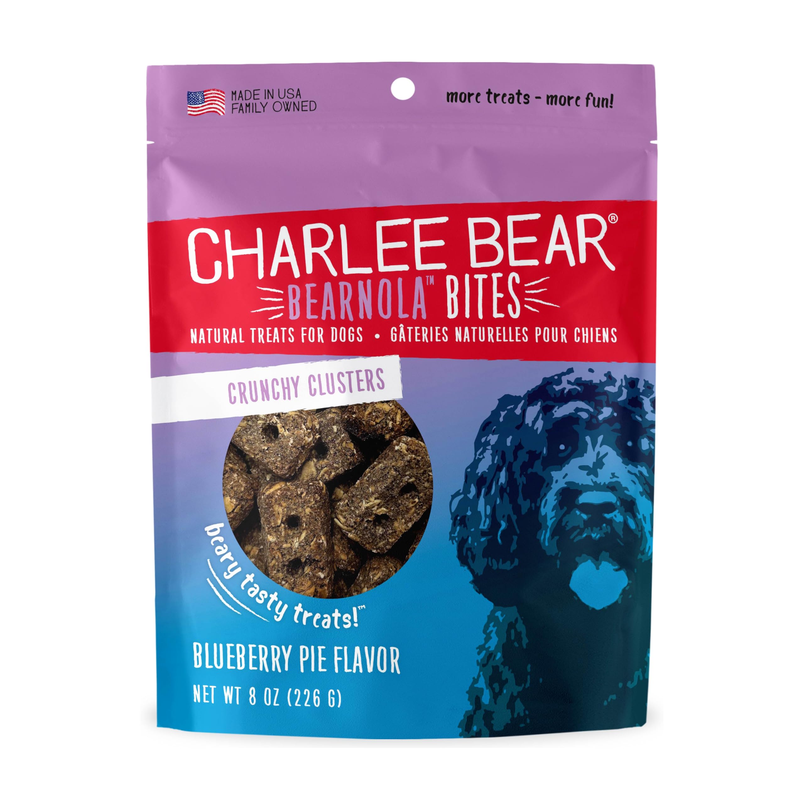 Charlee Bear Bearnola Bites Dog Treats, Blueberry Pie Flavor, 8oz