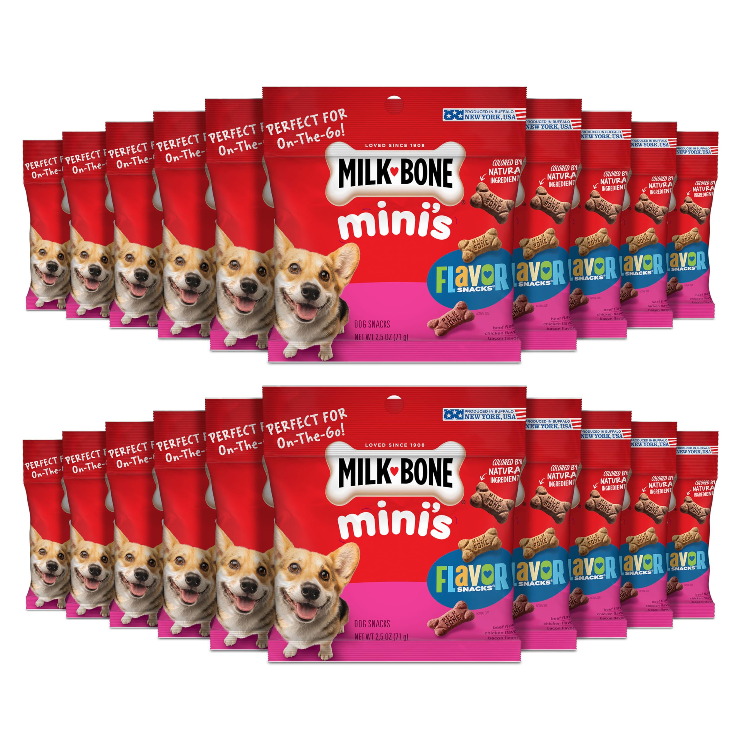 Milk-Bone Mini s Flavor Snacks Dog Treats, 2.5 Ounce (Pack of 20), Perfect for Walks, Travel Size, Party Favor